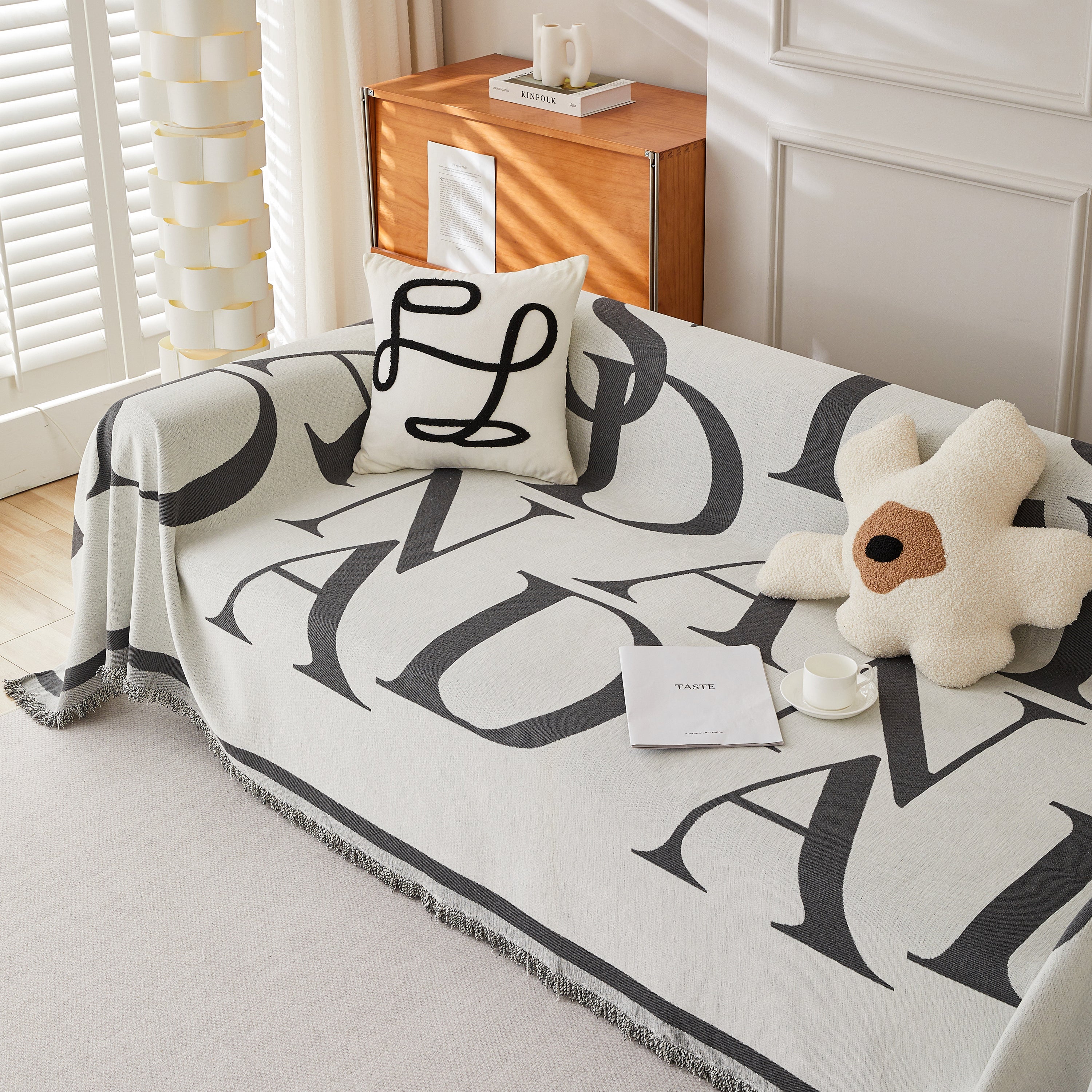 Chenille Jacquard Alphabet Sofa Blanket Cover, L Shape Sofa Cover, Reversible Couch Covers For Dogs