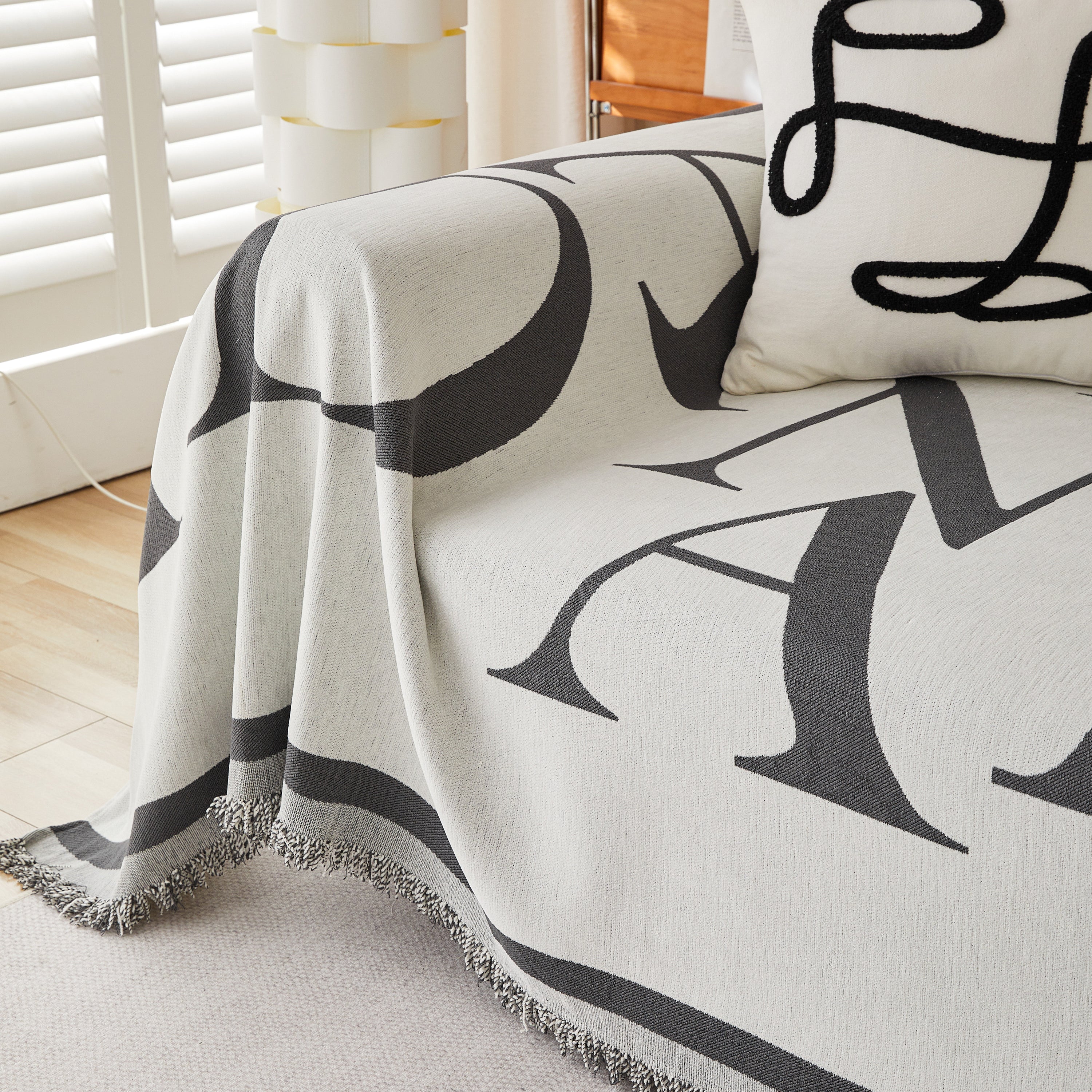 Chenille Jacquard Alphabet Sofa Blanket Cover, L Shape Sofa Cover, Reversible Couch Covers For Dogs