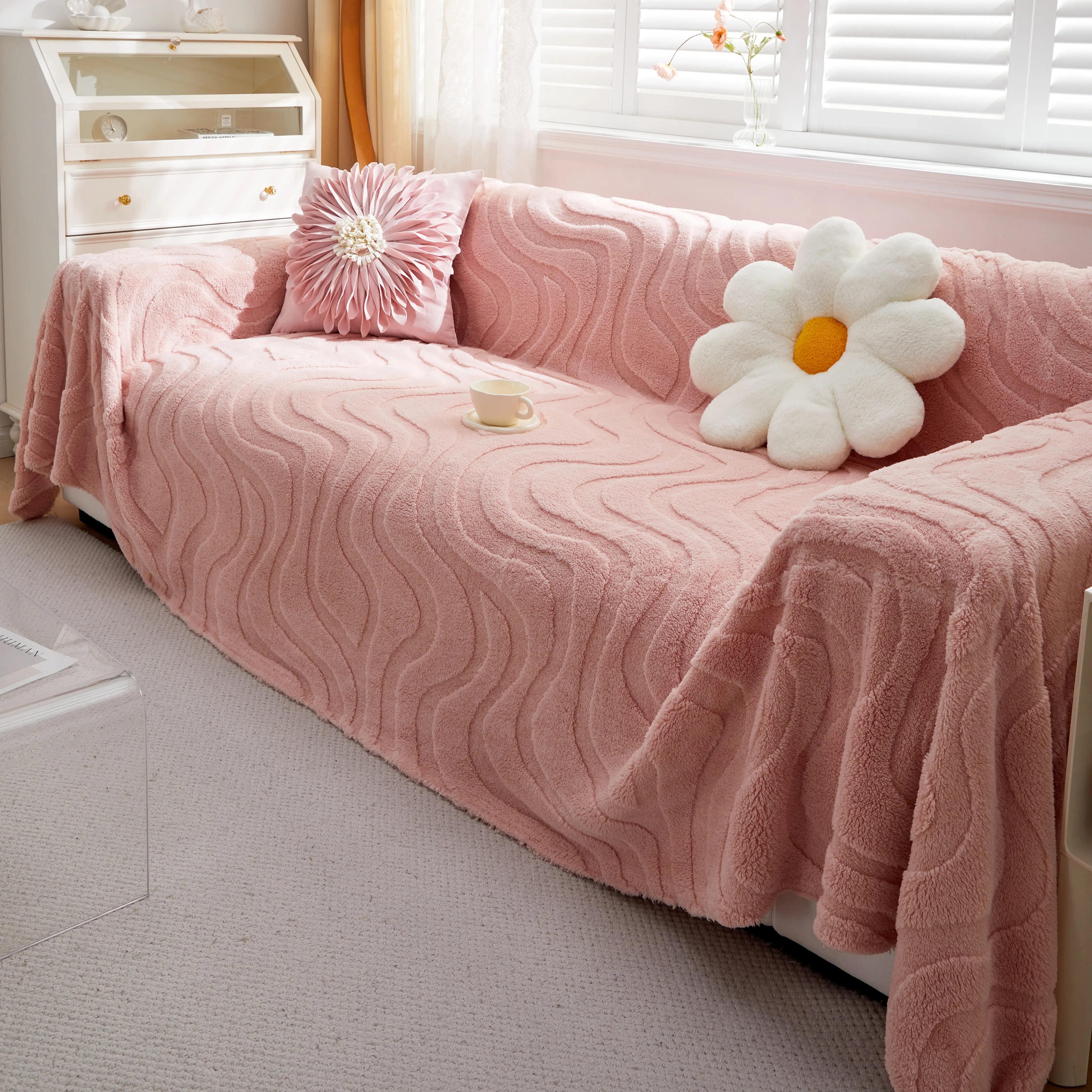 Thick Plush Jacquard Velvet Throw Blanket On Sofa, Sofa Slipcovers And Sectional Sofa Covers