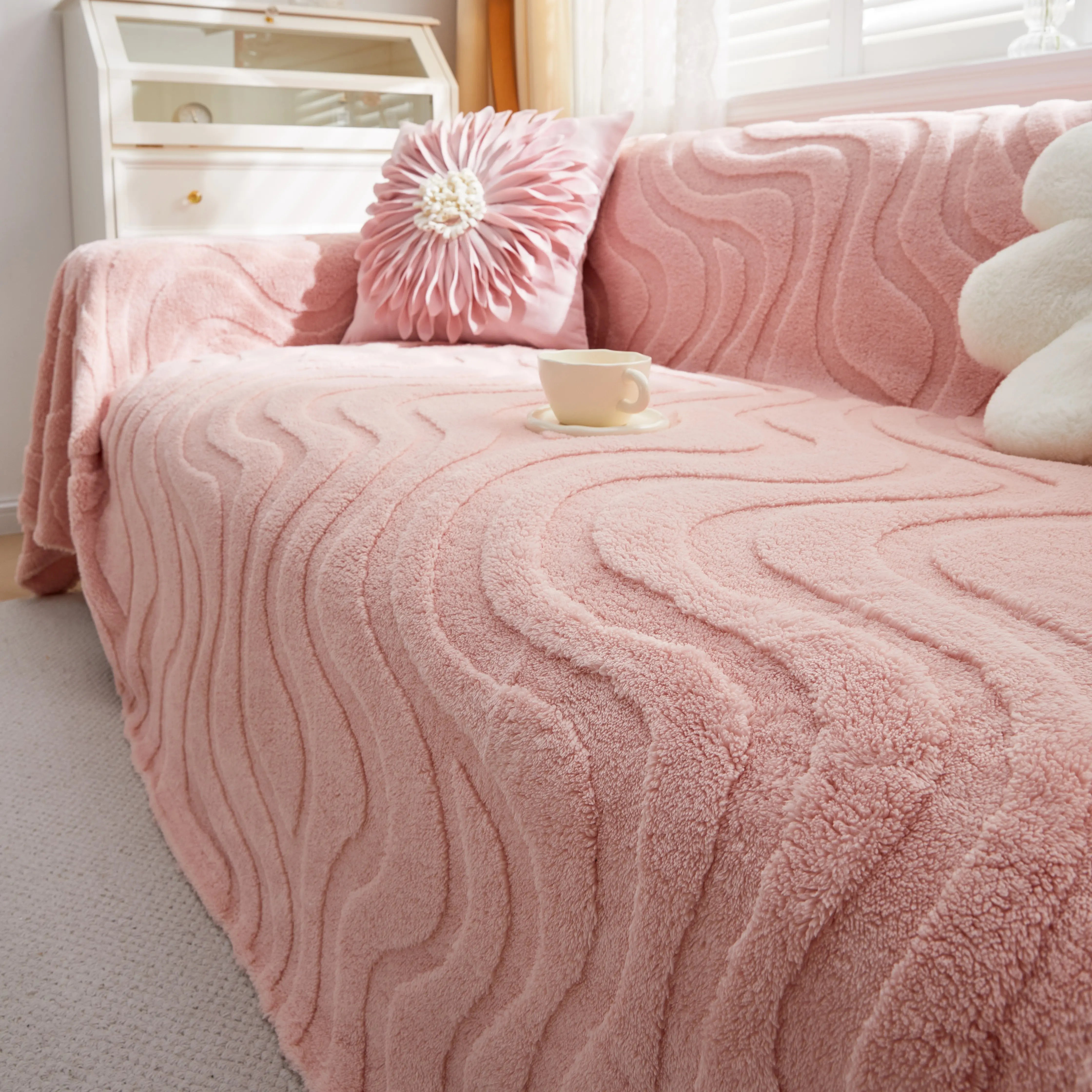 Thick Plush Jacquard Velvet Throw Blanket On Sofa, Sofa Slipcovers And Sectional Sofa Covers