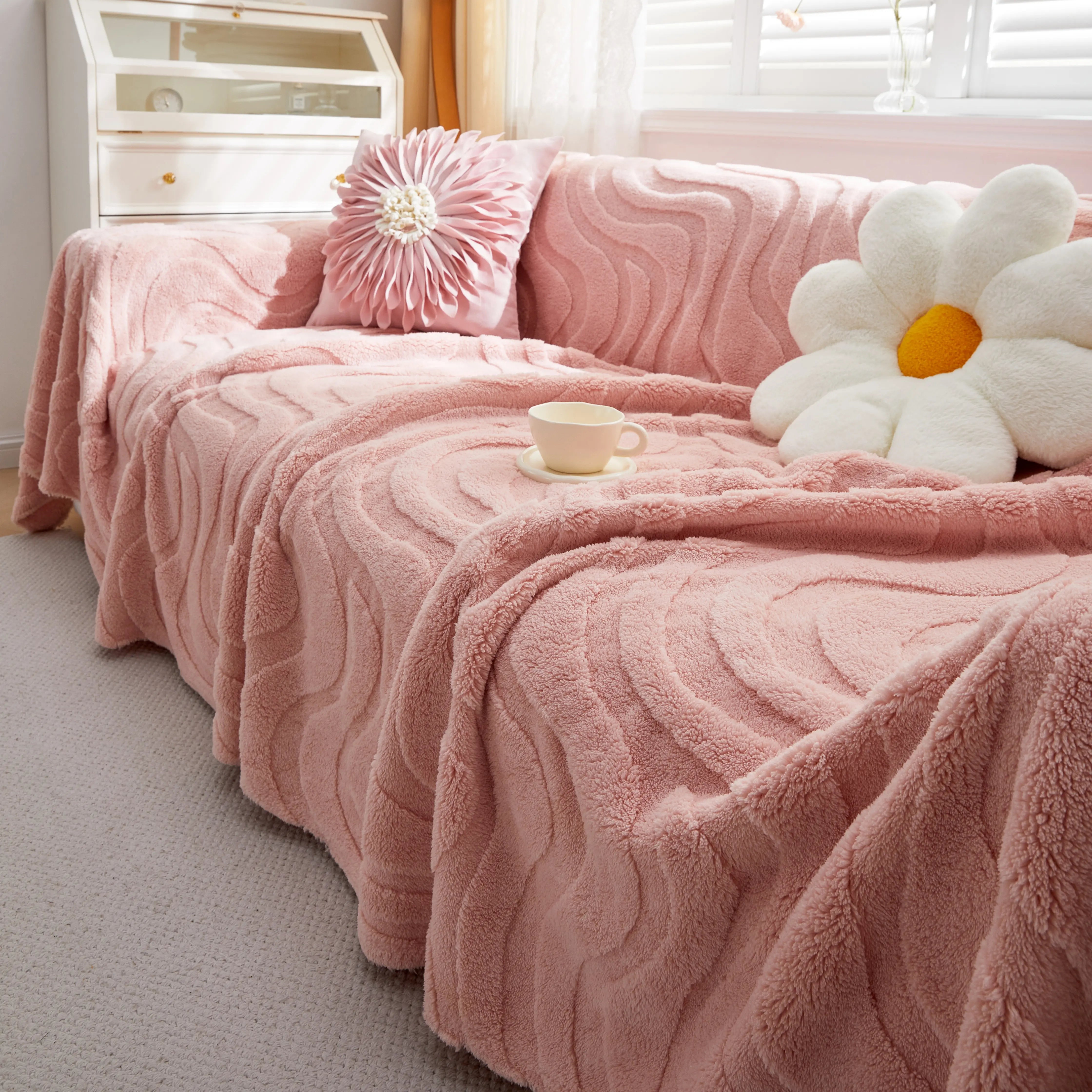 Thick Plush Jacquard Velvet Throw Blanket On Sofa, Sofa Slipcovers And Sectional Sofa Covers