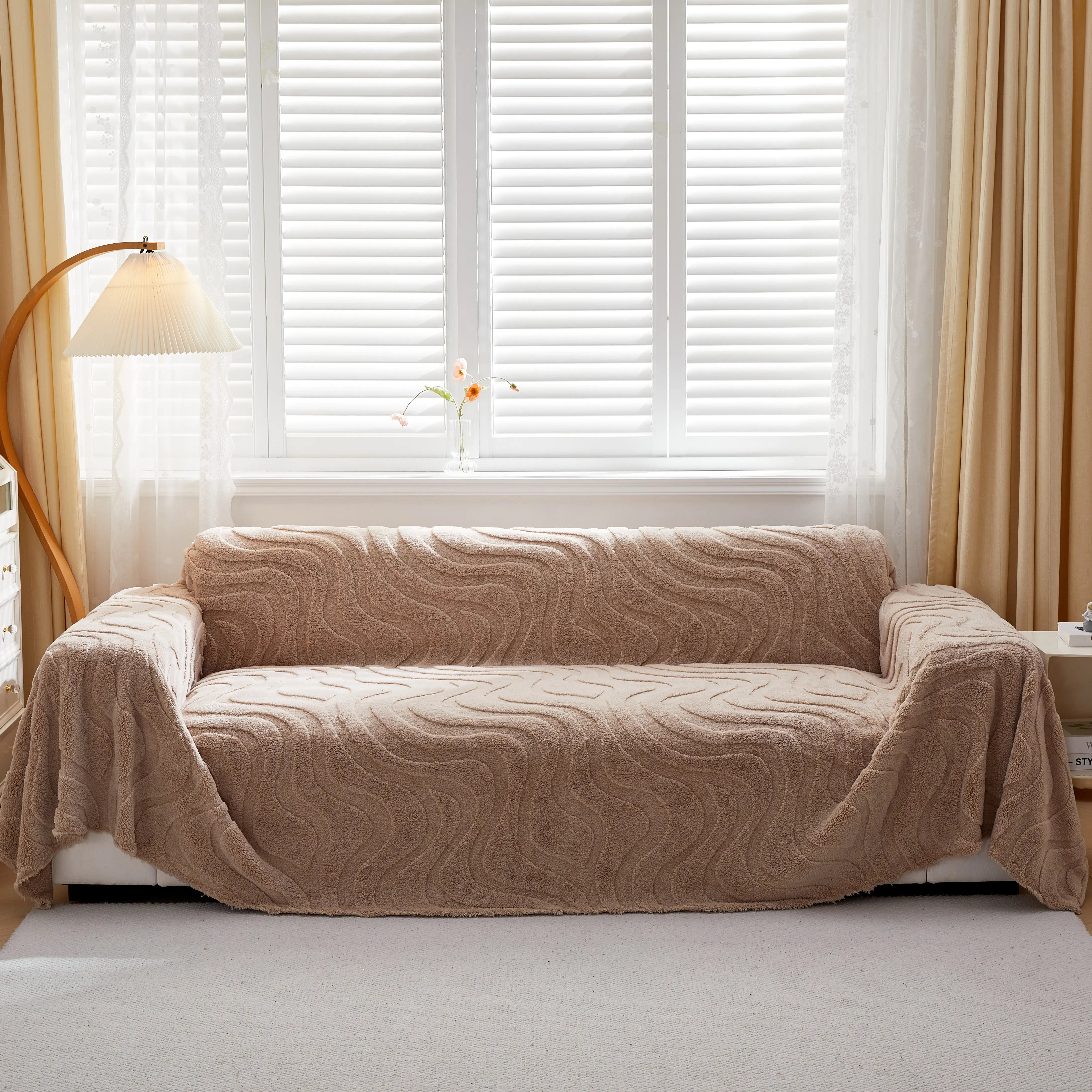 Thick Plush Jacquard Velvet Throw Blanket On Sofa, Sofa Slipcovers And Sectional Sofa Covers
