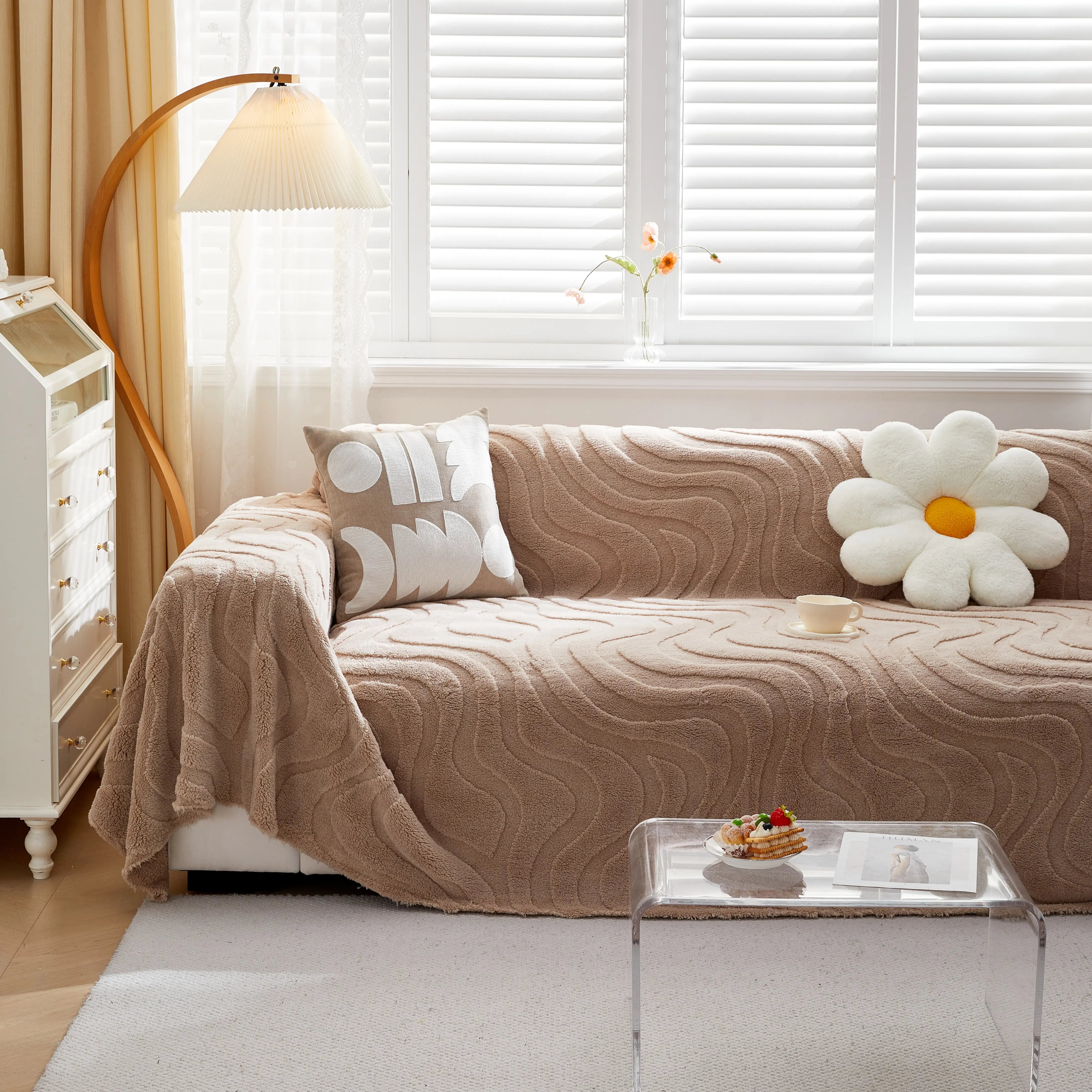 Thick Plush Jacquard Velvet Throw Blanket On Sofa, Sofa Slipcovers And Sectional Sofa Covers