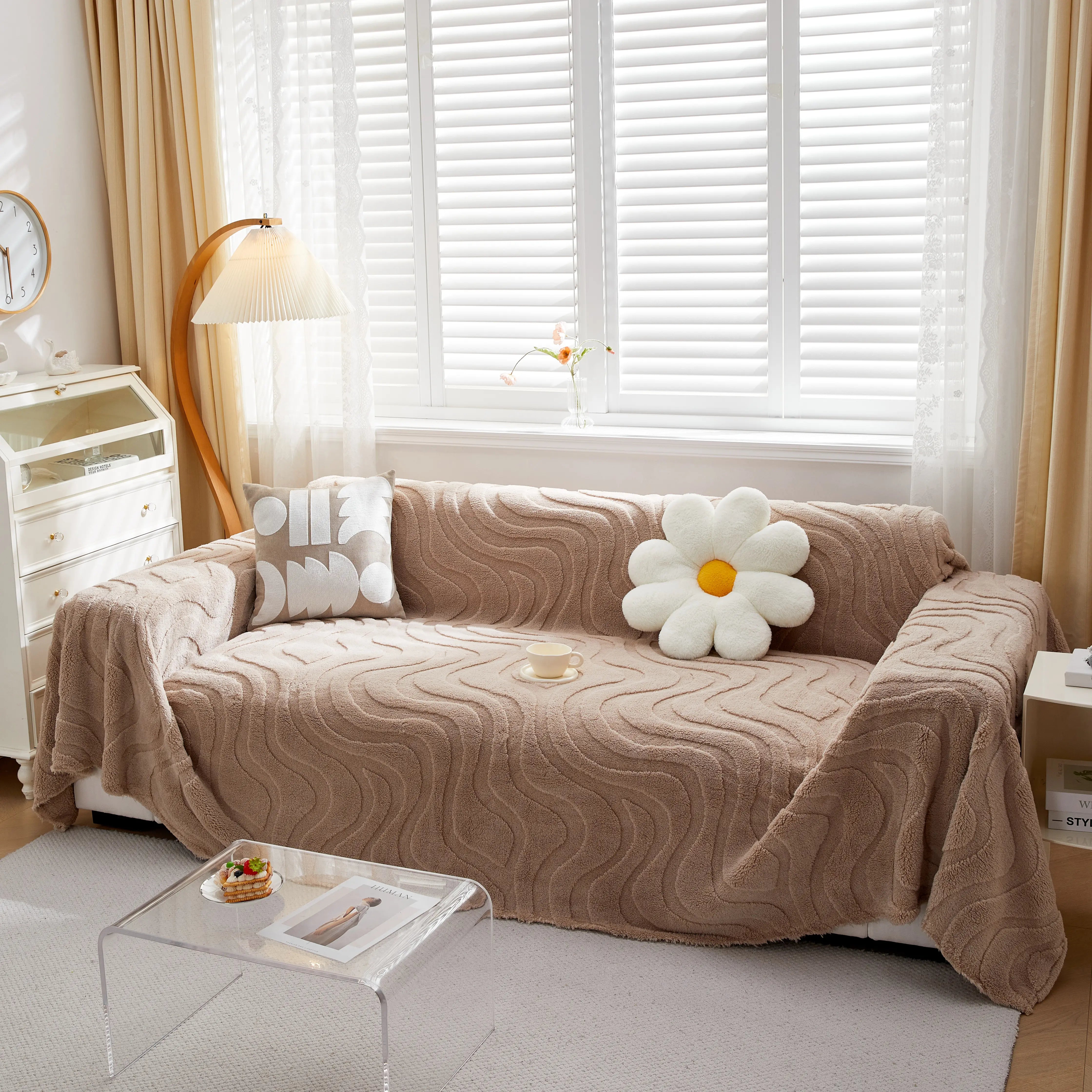 Thick Plush Jacquard Velvet Throw Blanket On Sofa, Sofa Slipcovers And Sectional Sofa Covers