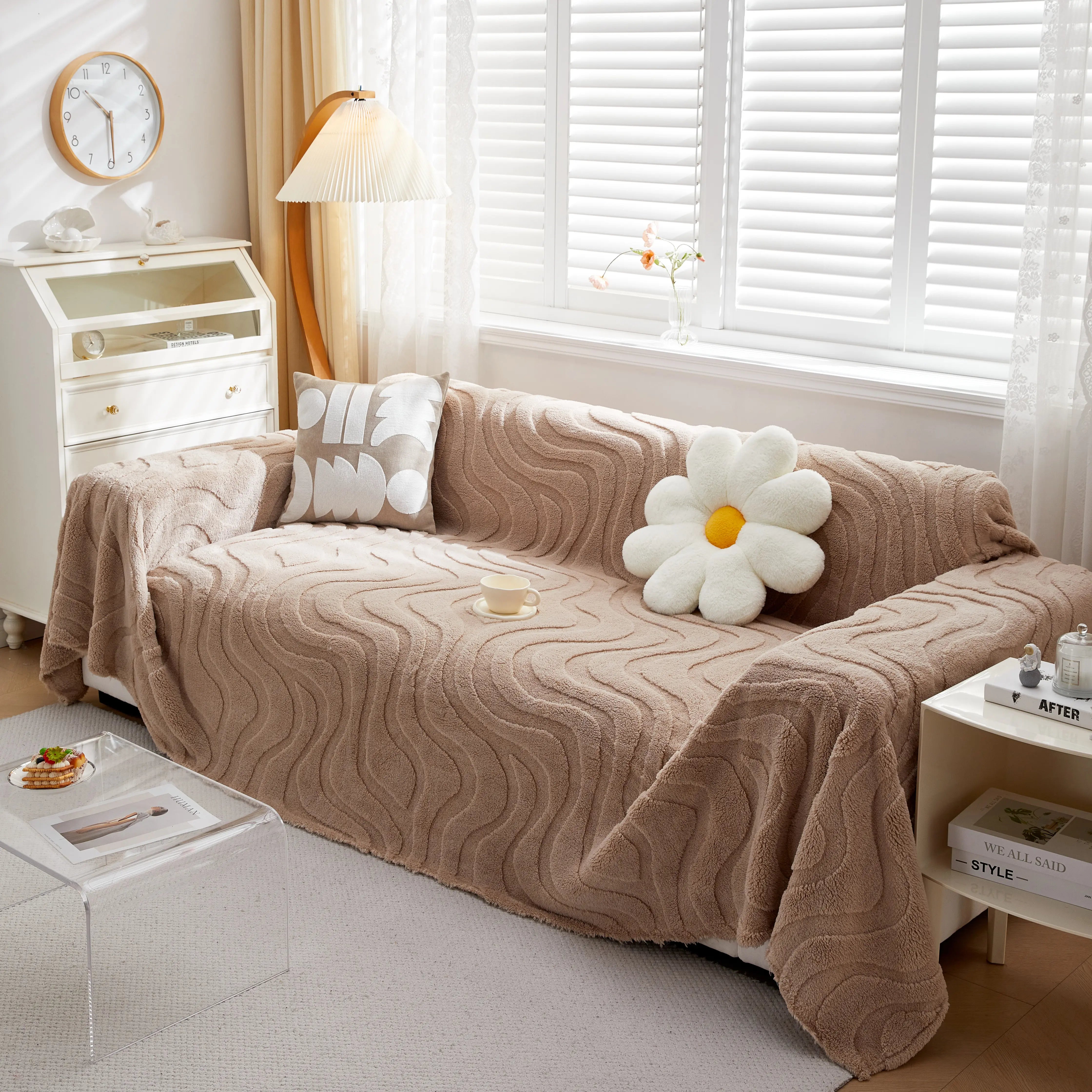 Thick Plush Jacquard Velvet Throw Blanket On Sofa, Sofa Slipcovers And Sectional Sofa Covers