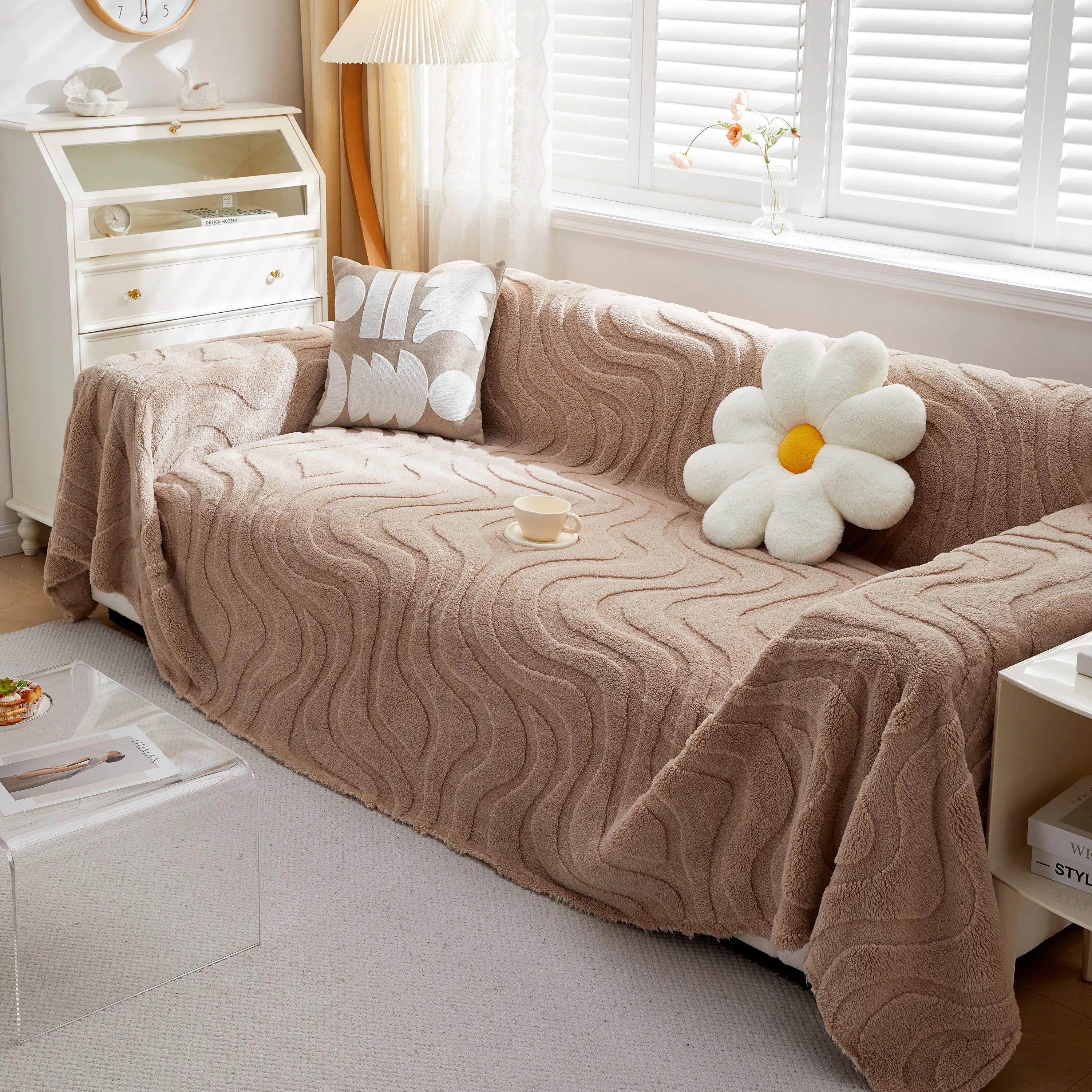 Thick Plush Jacquard Velvet Throw Blanket On Sofa, Sofa Slipcovers And Sectional Sofa Covers