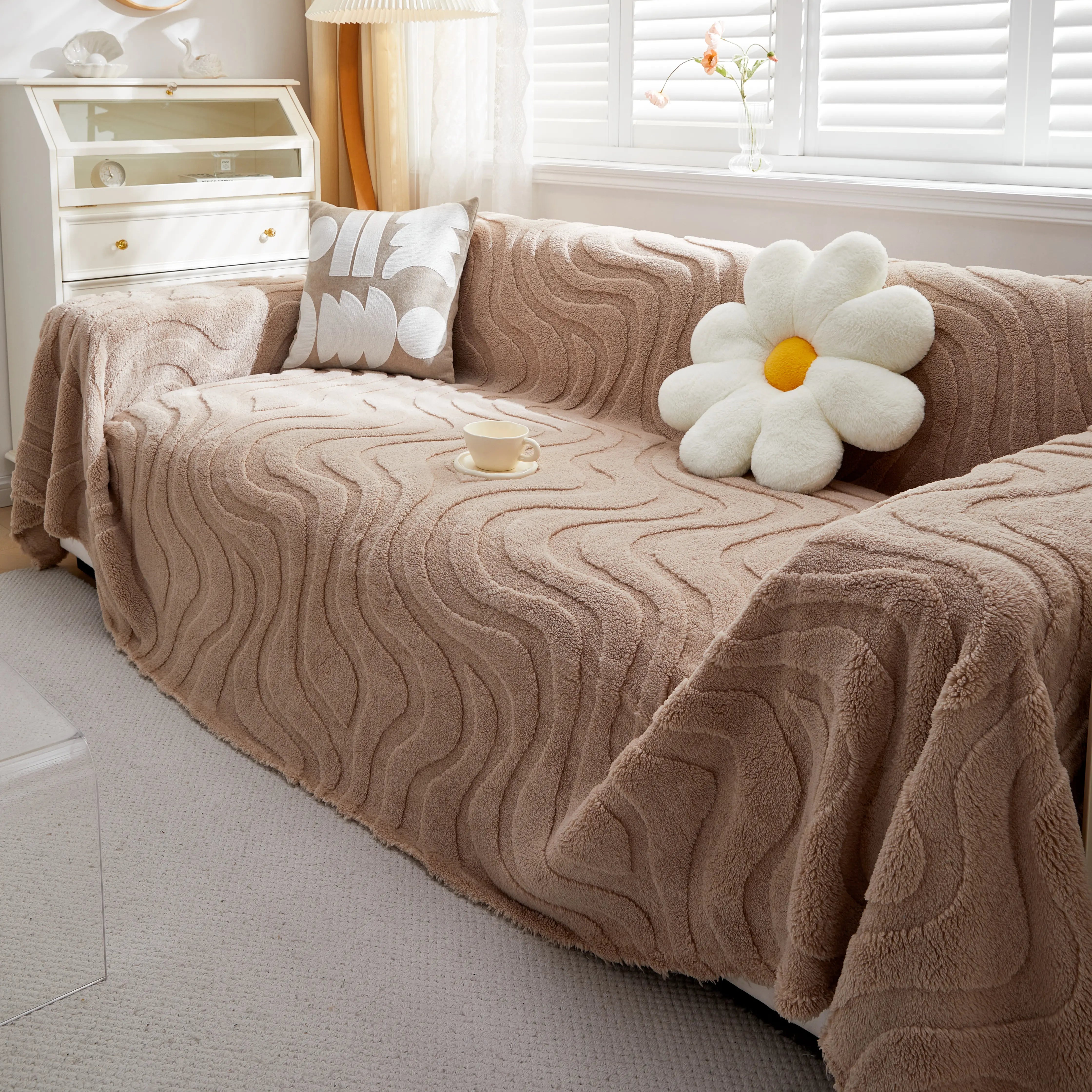 Thick Plush Jacquard Velvet Throw Blanket On Sofa, Sofa Slipcovers And Sectional Sofa Covers