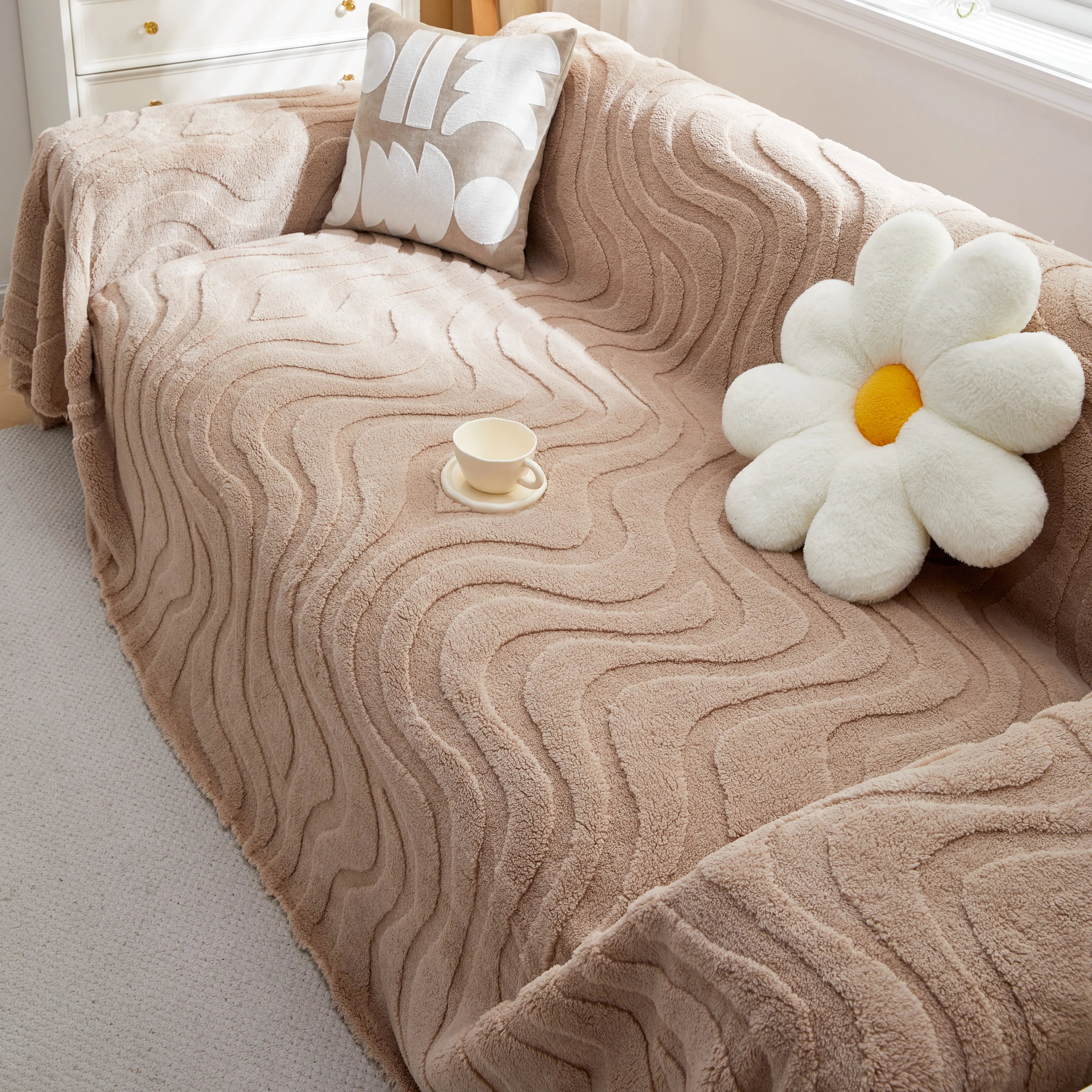 Thick Plush Jacquard Velvet Throw Blanket On Sofa, Sofa Slipcovers And Sectional Sofa Covers