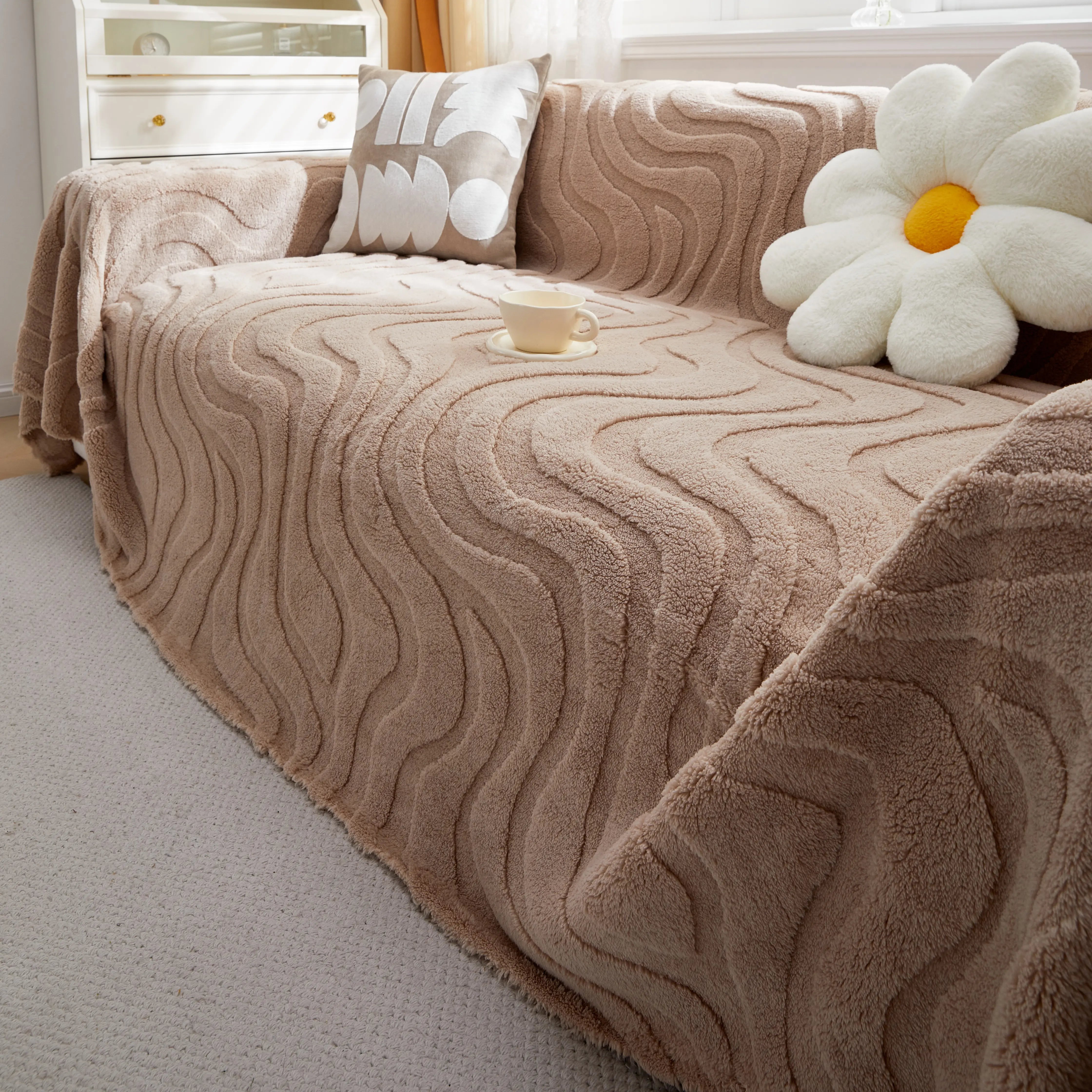 Thick Plush Jacquard Velvet Throw Blanket On Sofa, Sofa Slipcovers And Sectional Sofa Covers