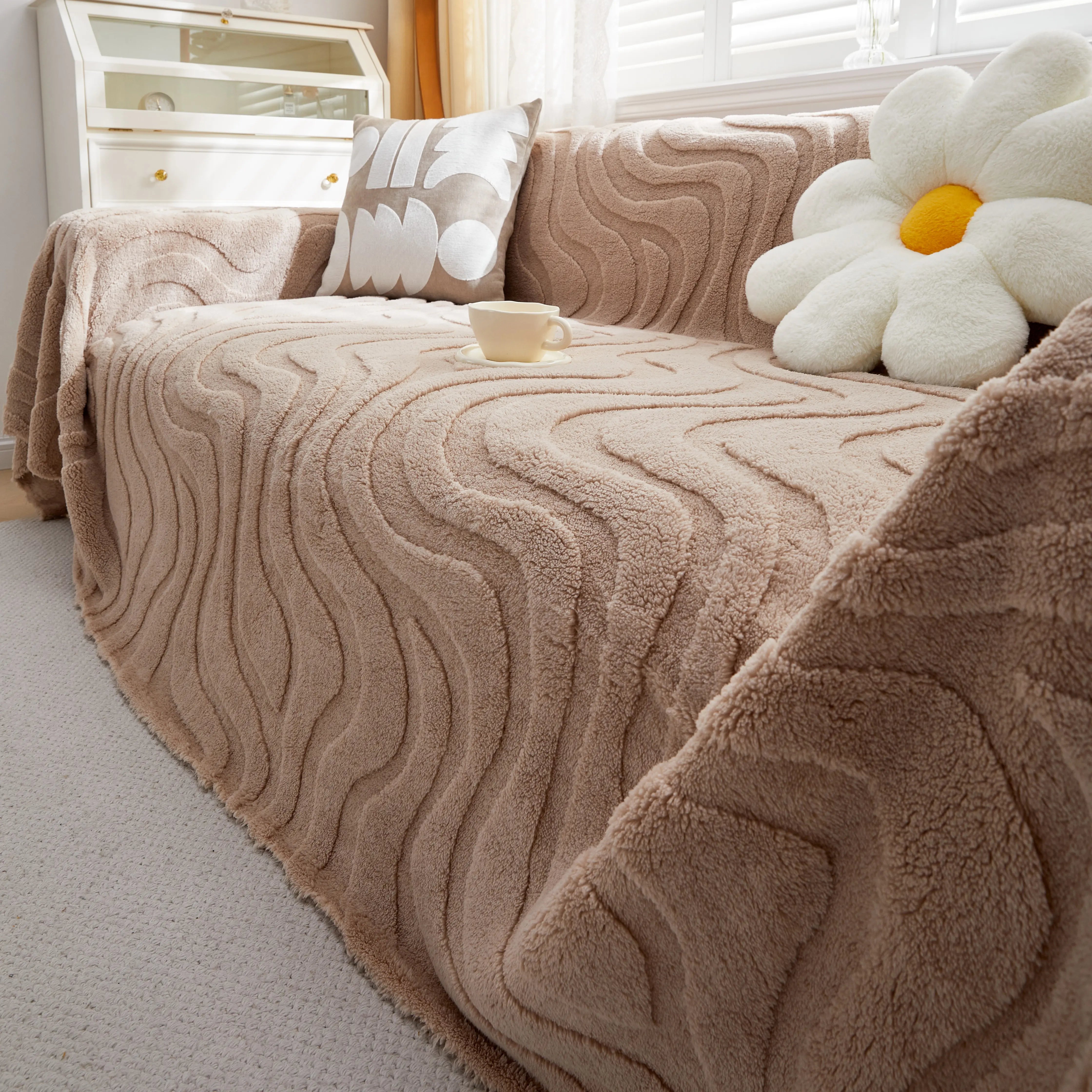 Thick Plush Jacquard Velvet Throw Blanket On Sofa, Sofa Slipcovers And Sectional Sofa Covers