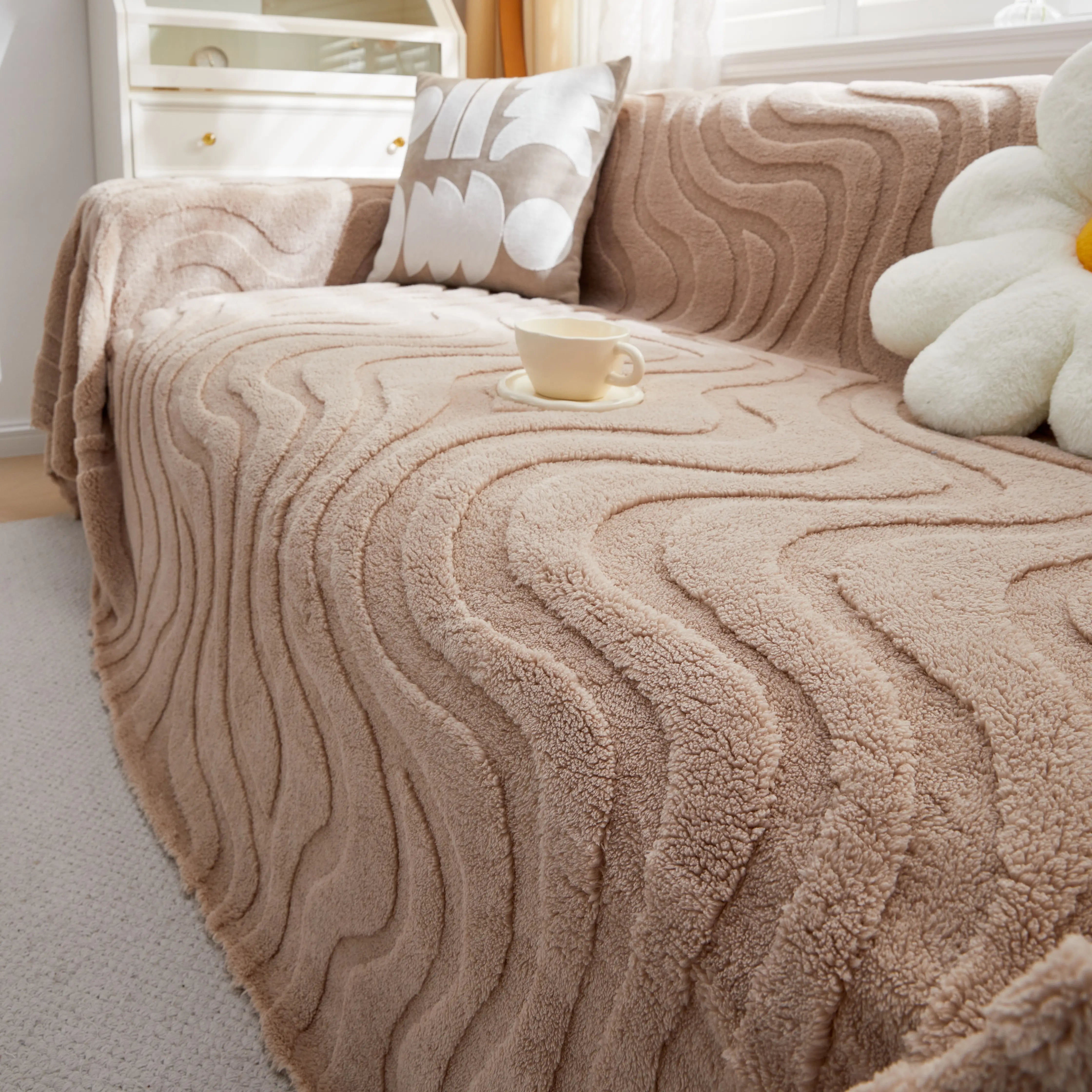 Thick Plush Jacquard Velvet Throw Blanket On Sofa, Sofa Slipcovers And Sectional Sofa Covers