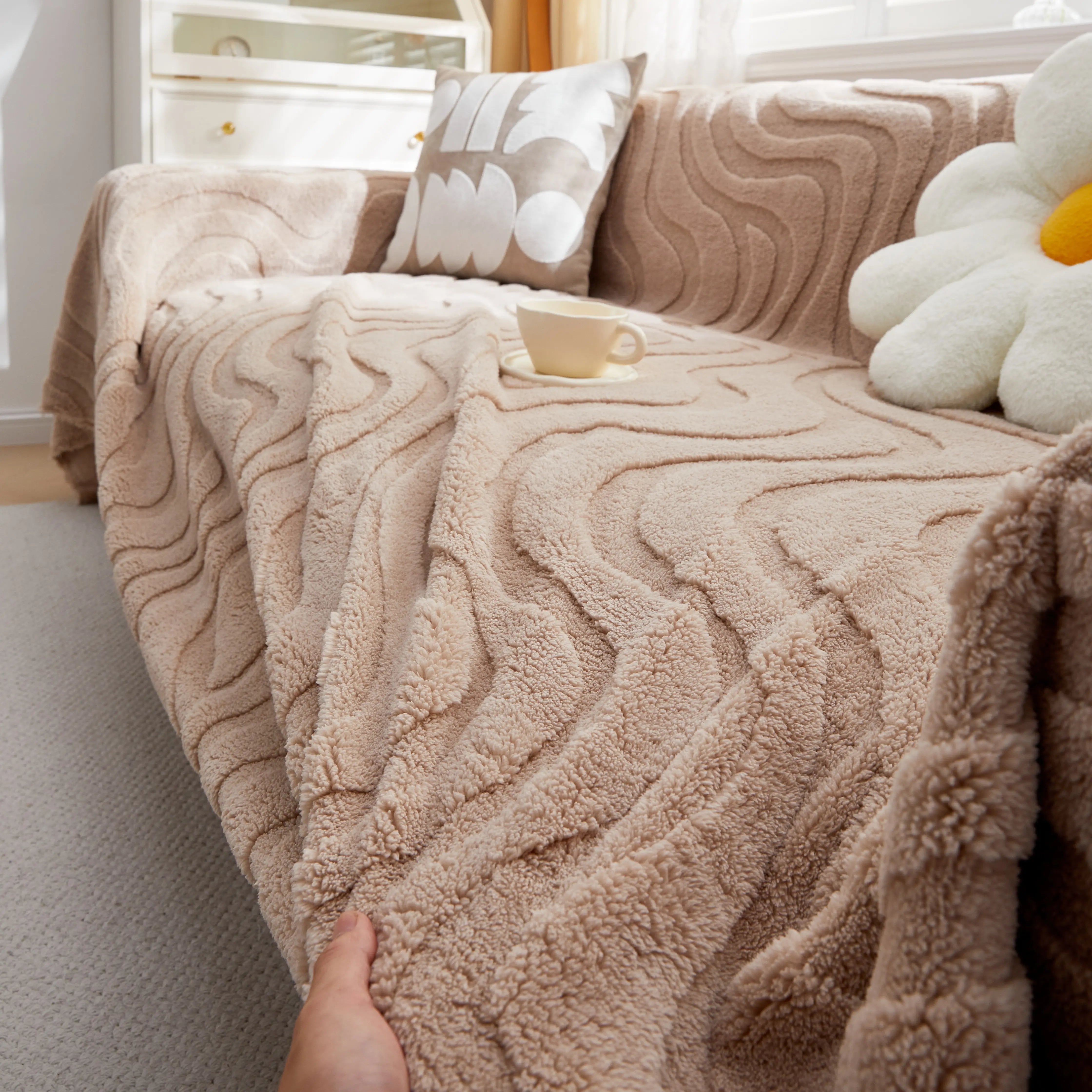 Thick Plush Jacquard Velvet Throw Blanket On Sofa, Sofa Slipcovers And Sectional Sofa Covers