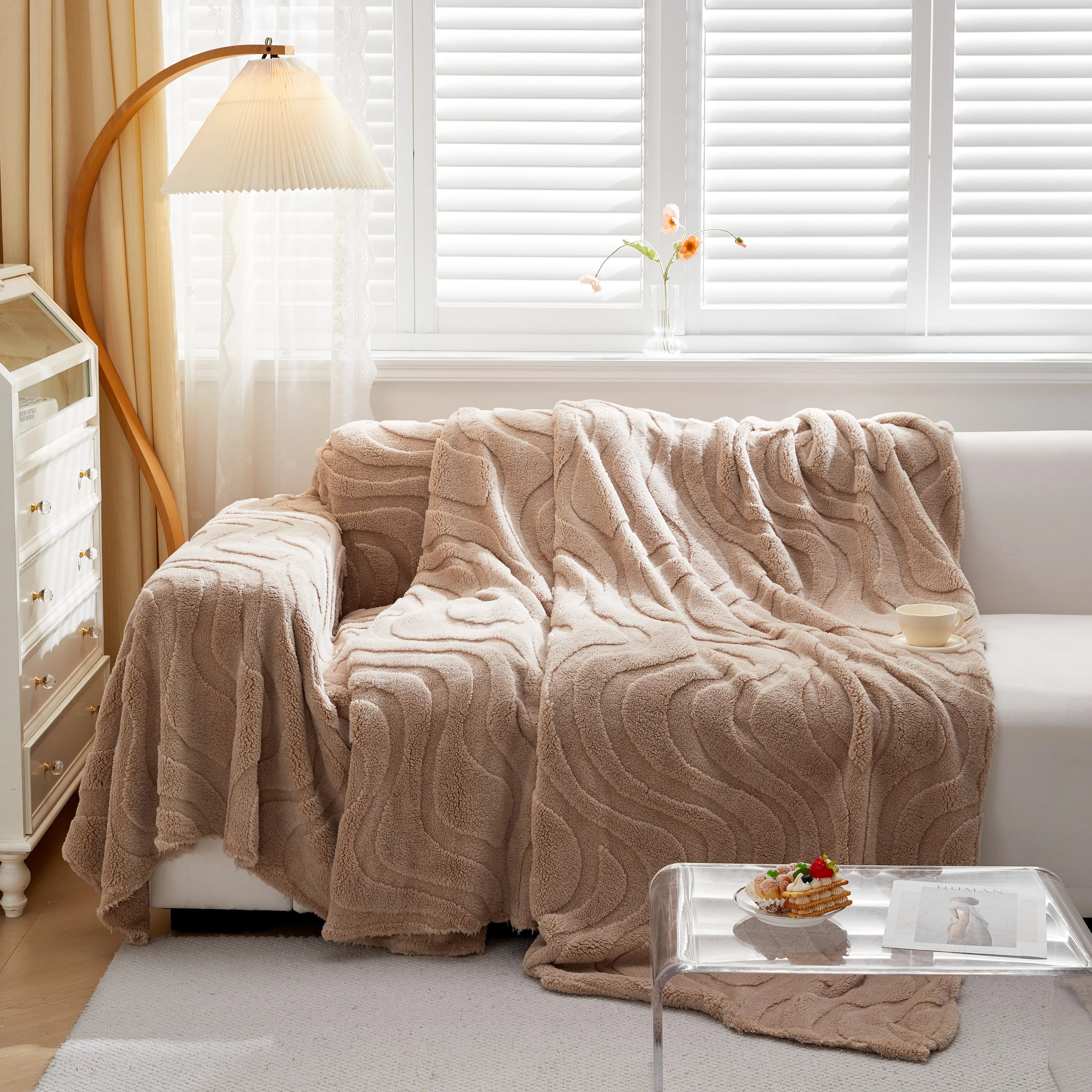Thick Plush Jacquard Velvet Throw Blanket On Sofa, Sofa Slipcovers And Sectional Sofa Covers