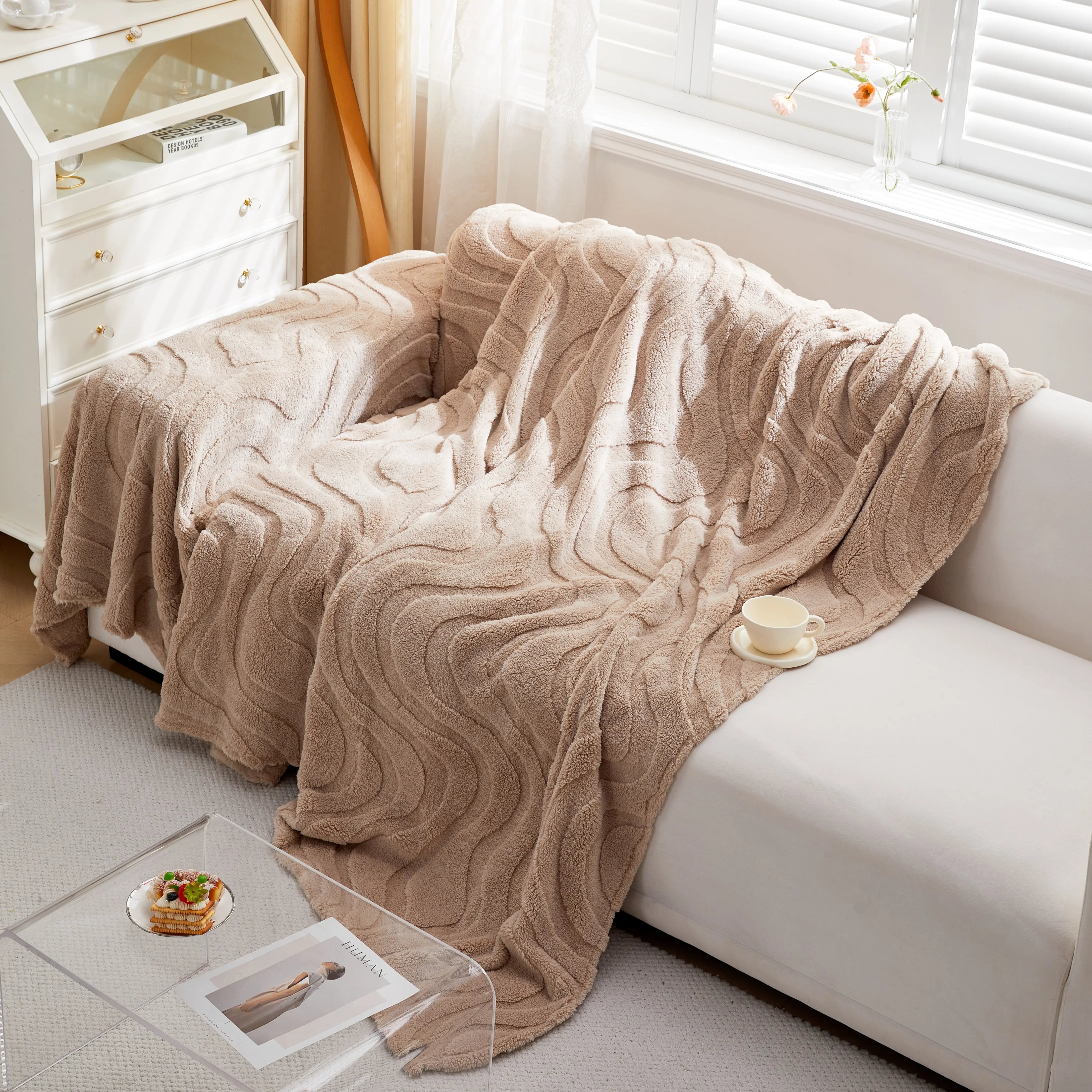 Thick Plush Jacquard Velvet Throw Blanket On Sofa, Sofa Slipcovers And Sectional Sofa Covers