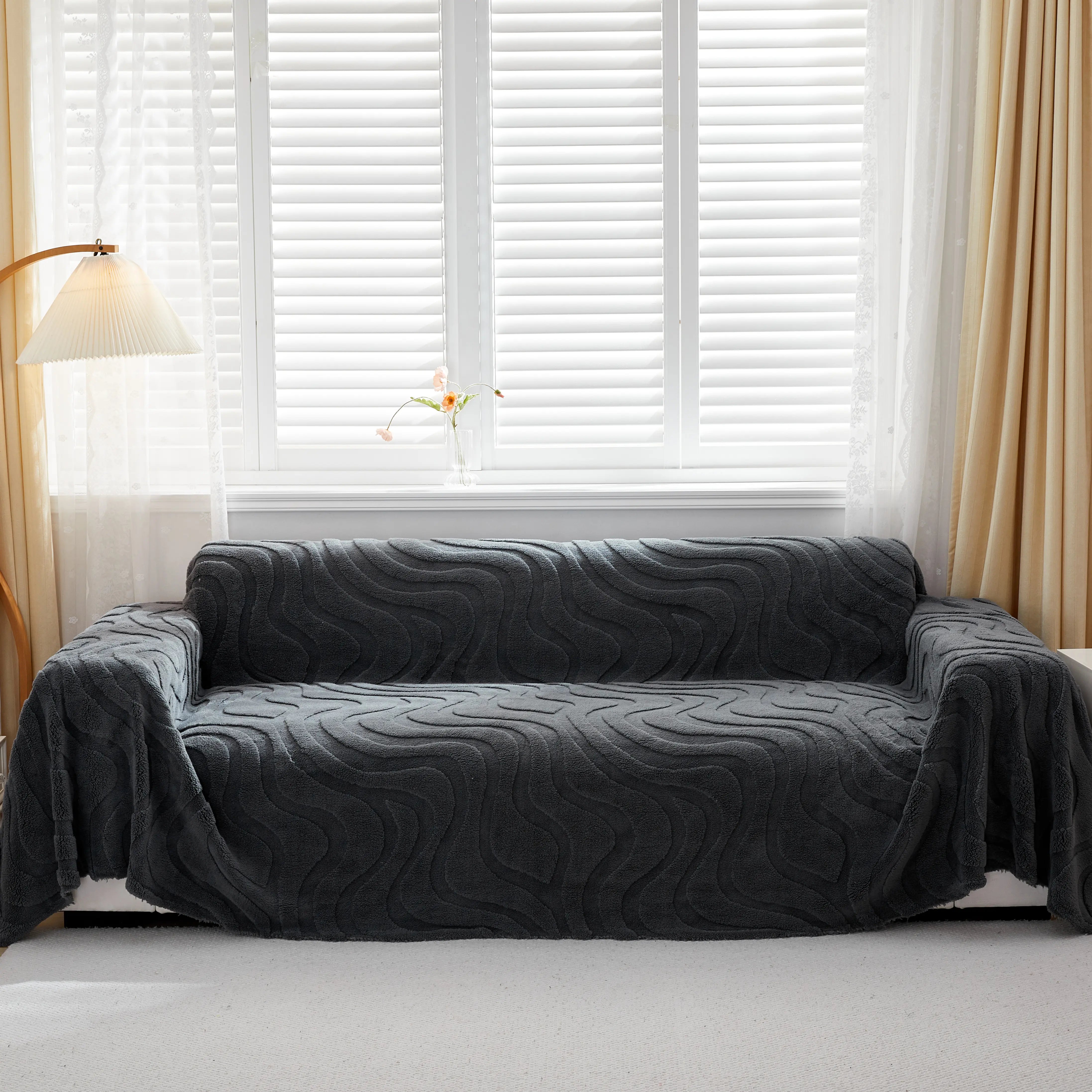 Thick Plush Jacquard Velvet Throw Blanket On Sofa, Sofa Slipcovers And Sectional Sofa Covers