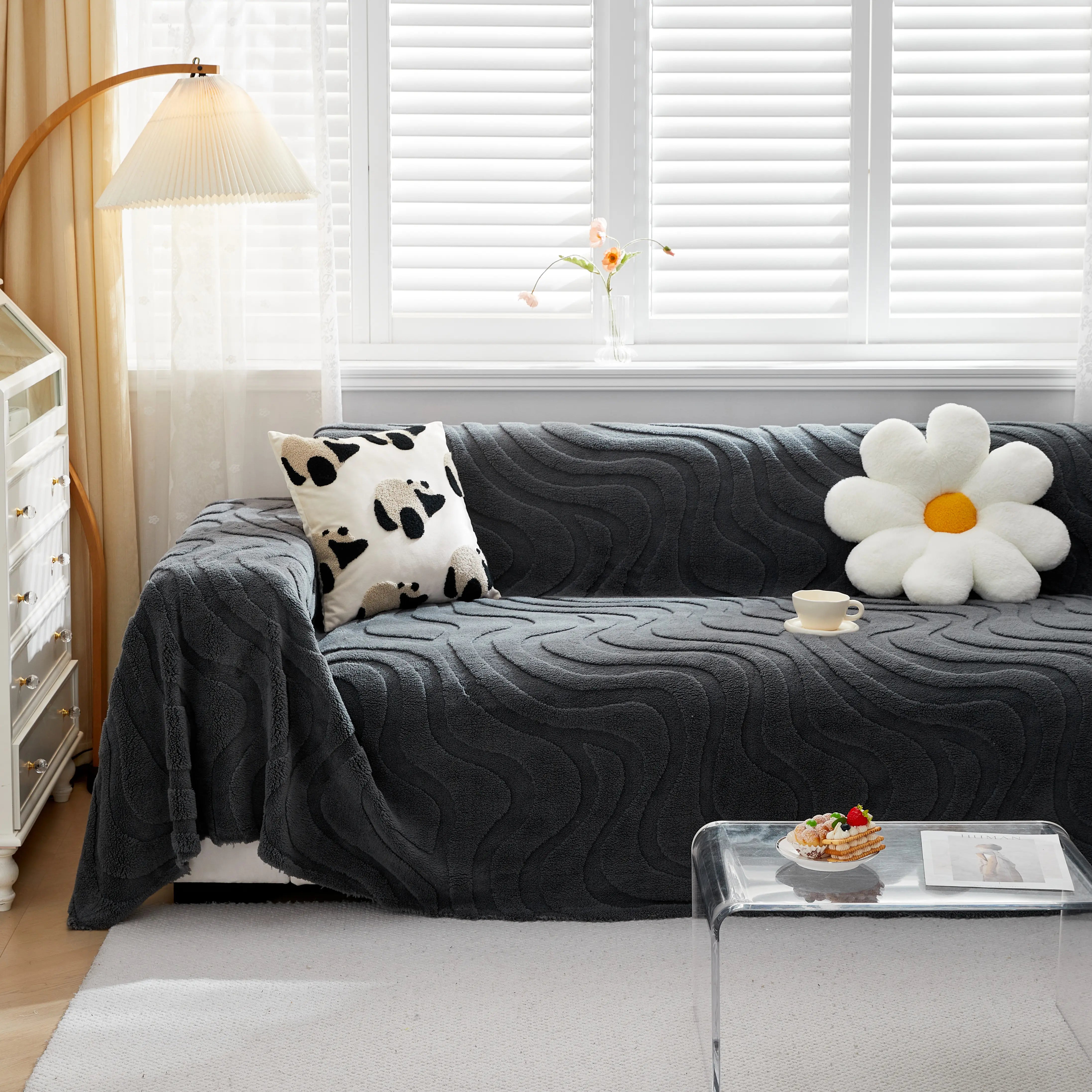 Thick Plush Jacquard Velvet Throw Blanket On Sofa, Sofa Slipcovers And Sectional Sofa Covers