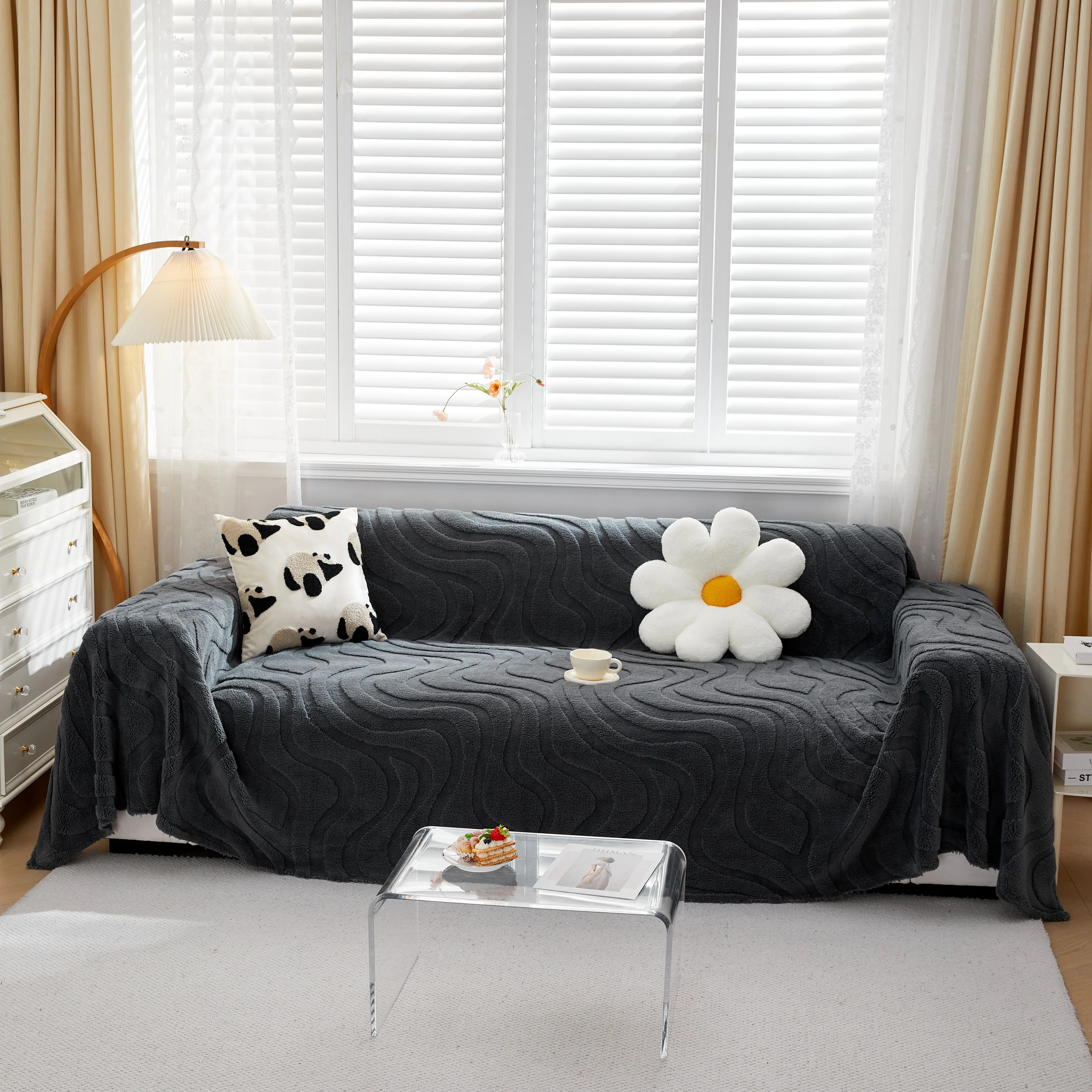 Thick Plush Jacquard Velvet Throw Blanket On Sofa, Sofa Slipcovers And Sectional Sofa Covers