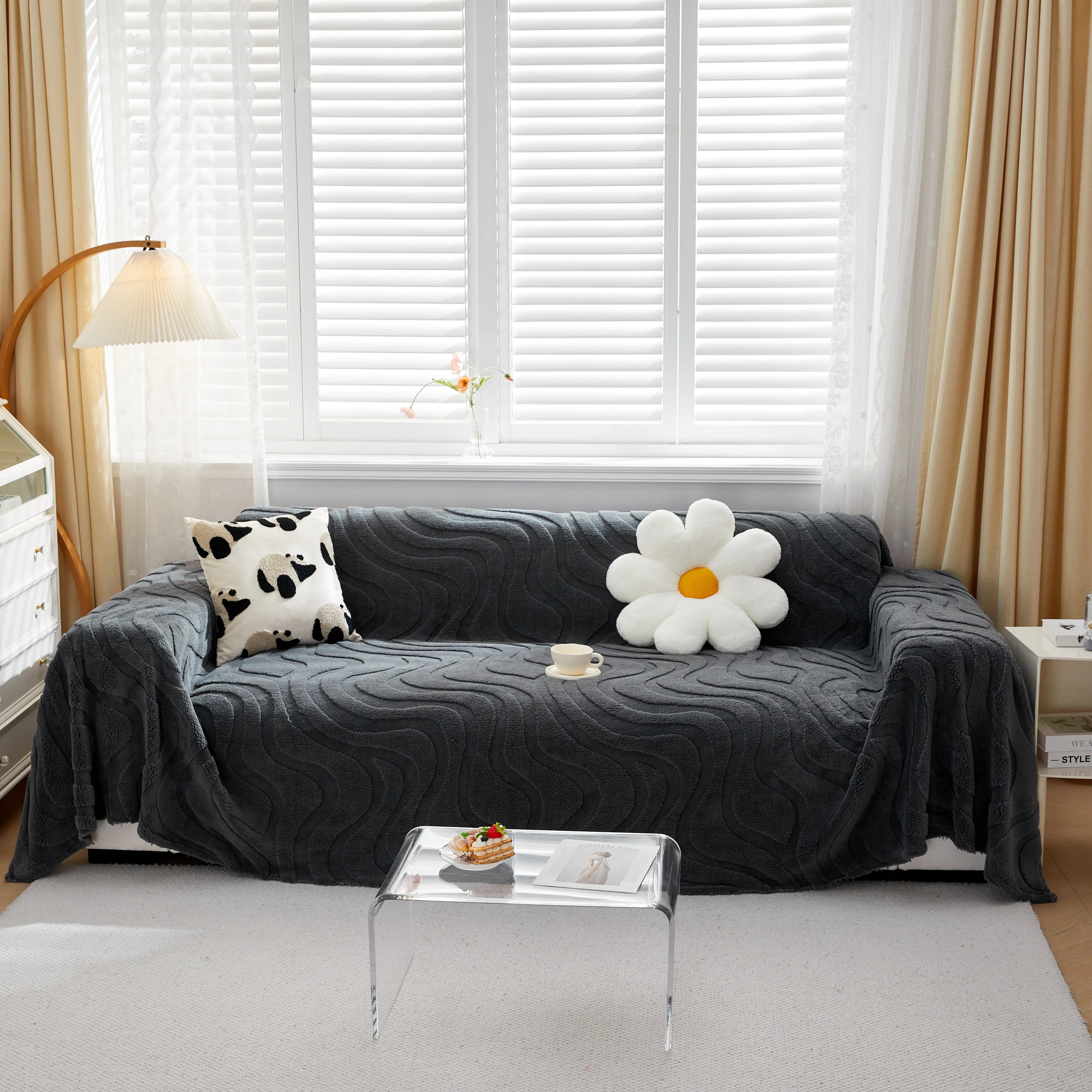 Thick Plush Jacquard Velvet Throw Blanket On Sofa, Sofa Slipcovers And Sectional Sofa Covers