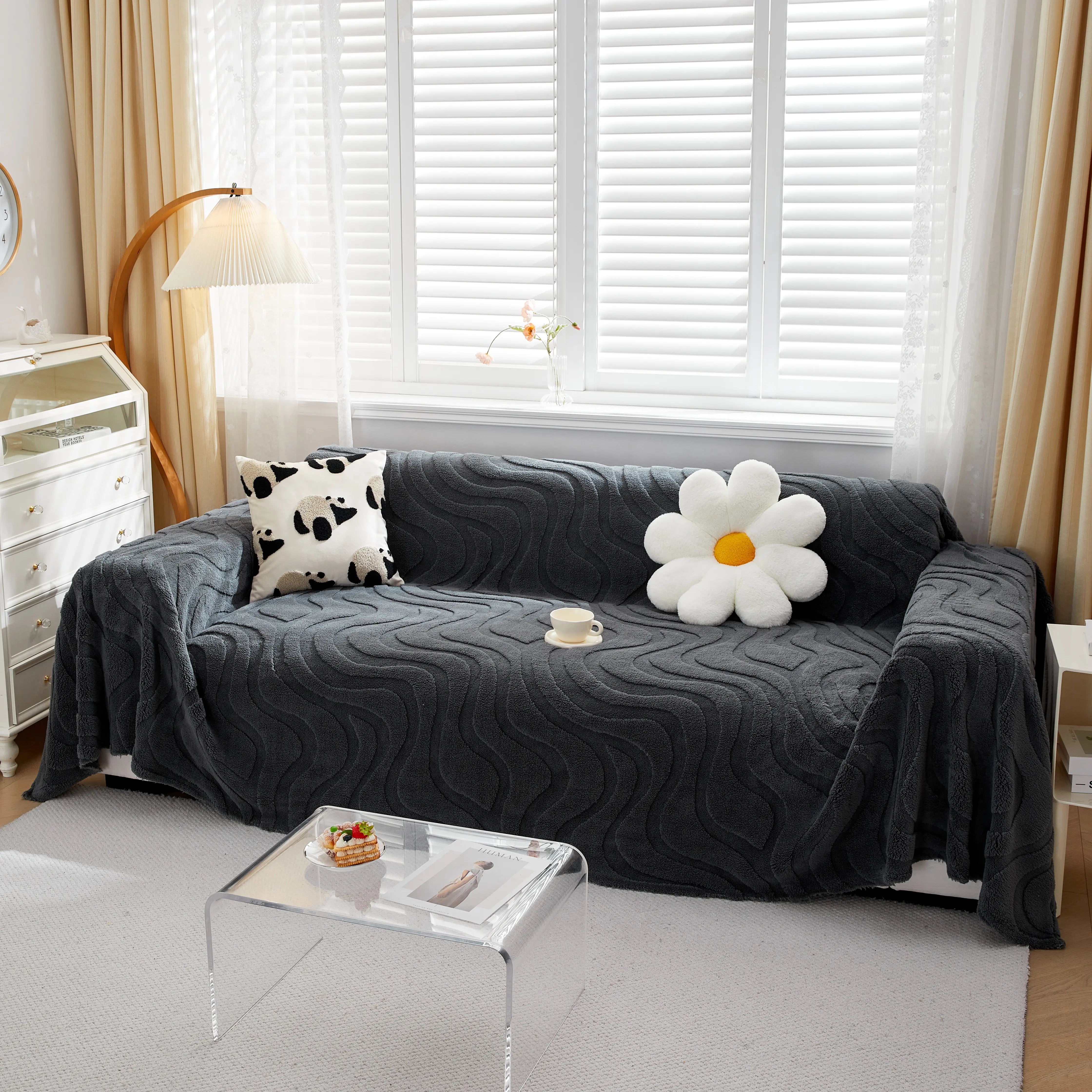 Thick Plush Jacquard Velvet Throw Blanket On Sofa, Sofa Slipcovers And Sectional Sofa Covers