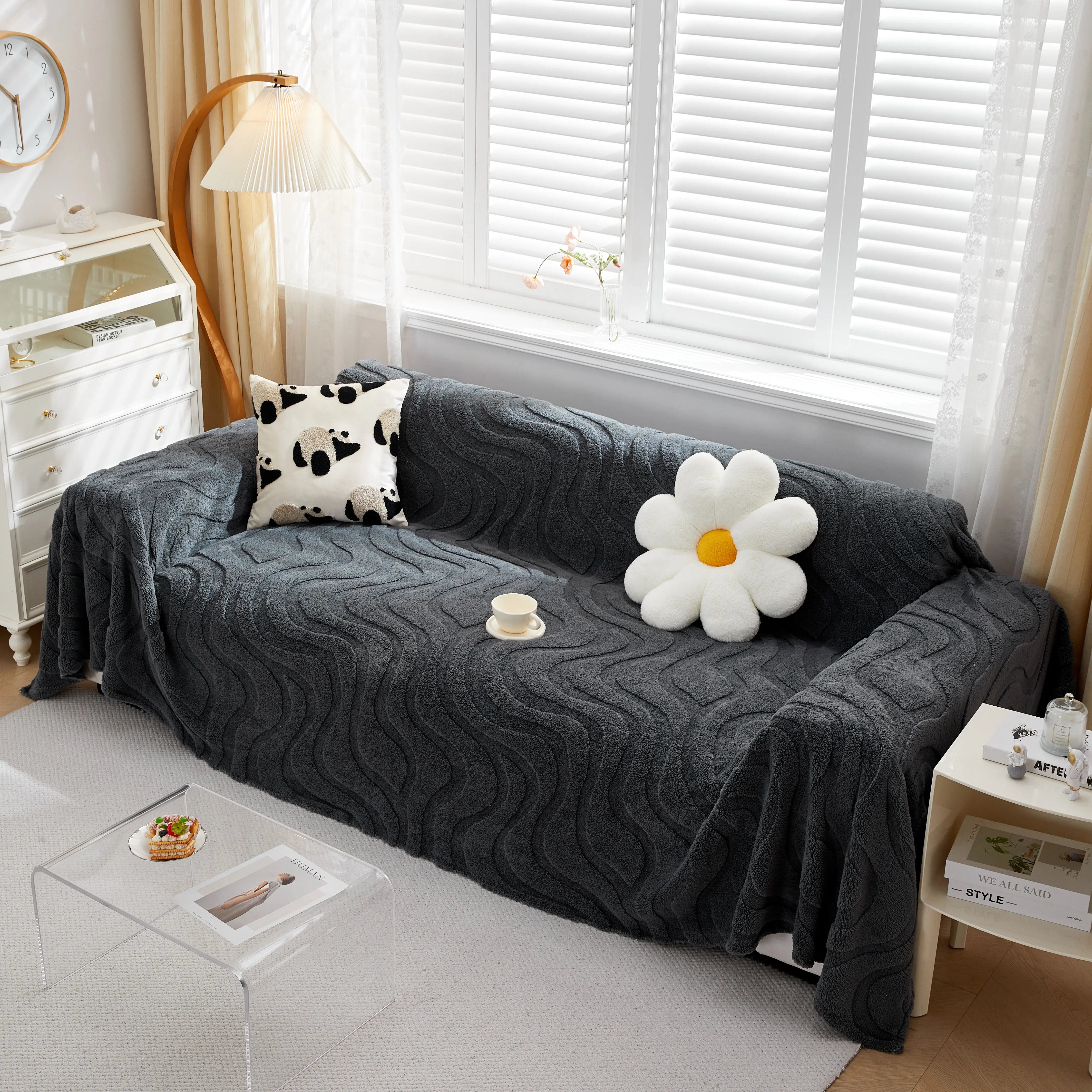 Thick Plush Jacquard Velvet Throw Blanket On Sofa, Sofa Slipcovers And Sectional Sofa Covers