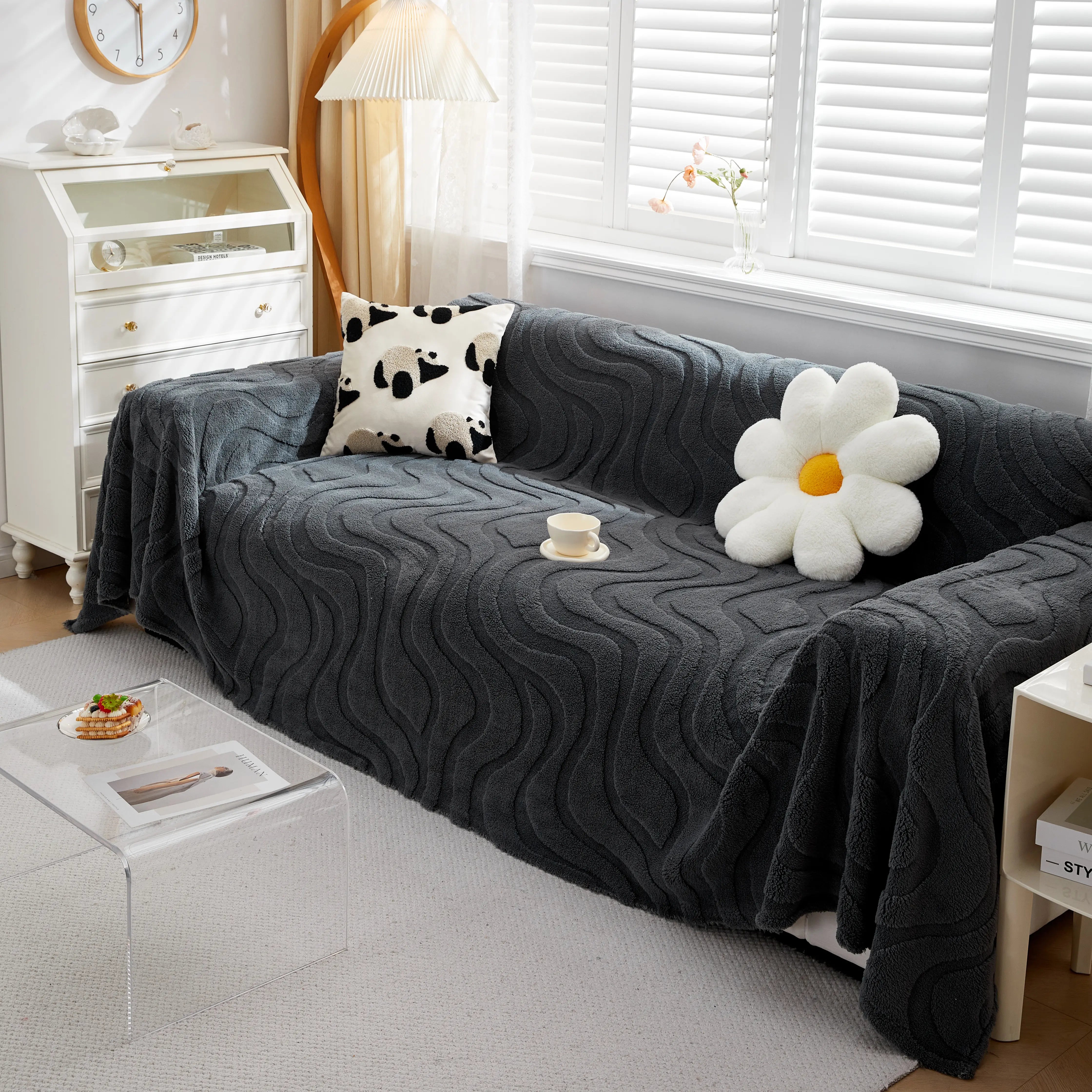 Thick Plush Jacquard Velvet Throw Blanket On Sofa, Sofa Slipcovers And Sectional Sofa Covers