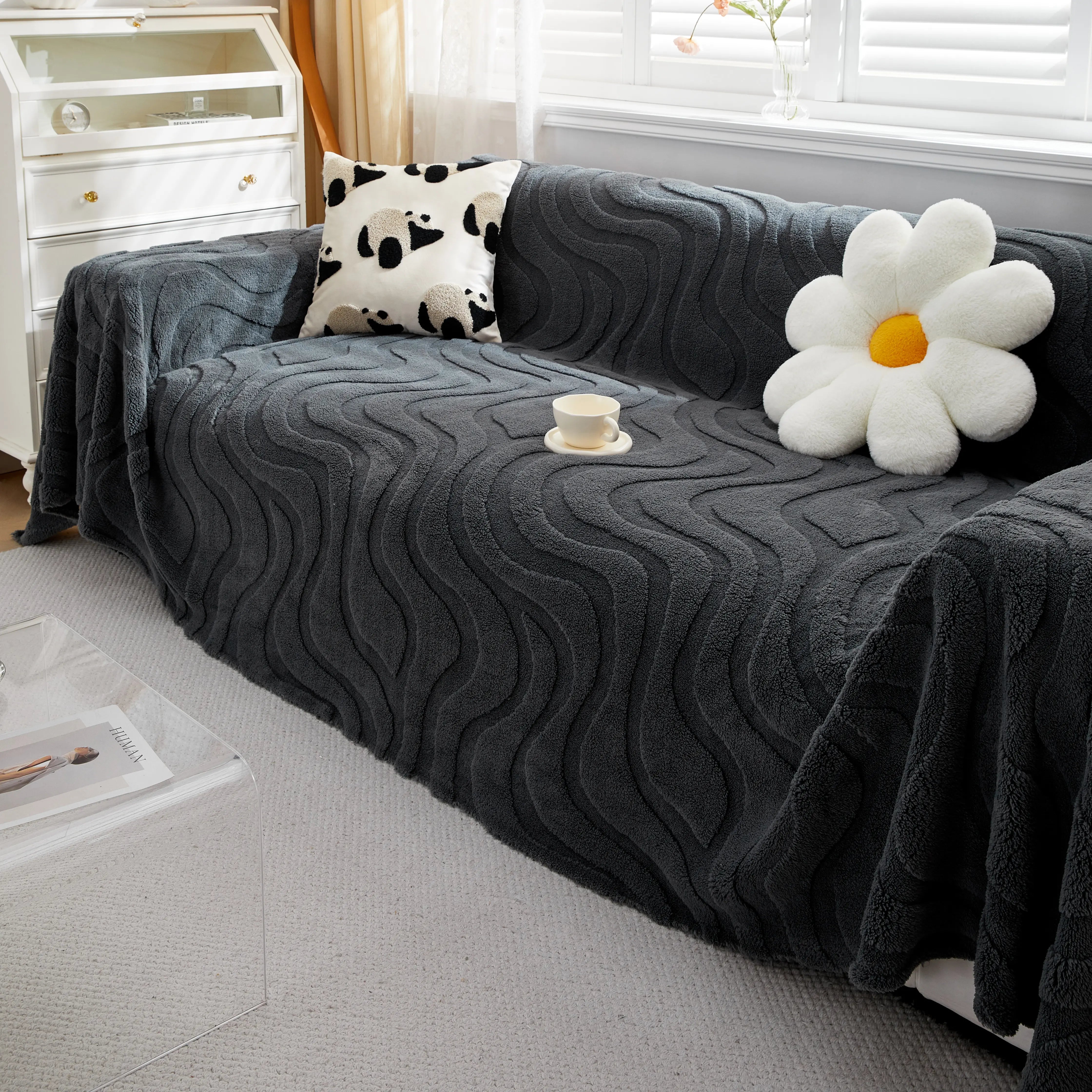 Thick Plush Jacquard Velvet Throw Blanket On Sofa, Sofa Slipcovers And Sectional Sofa Covers