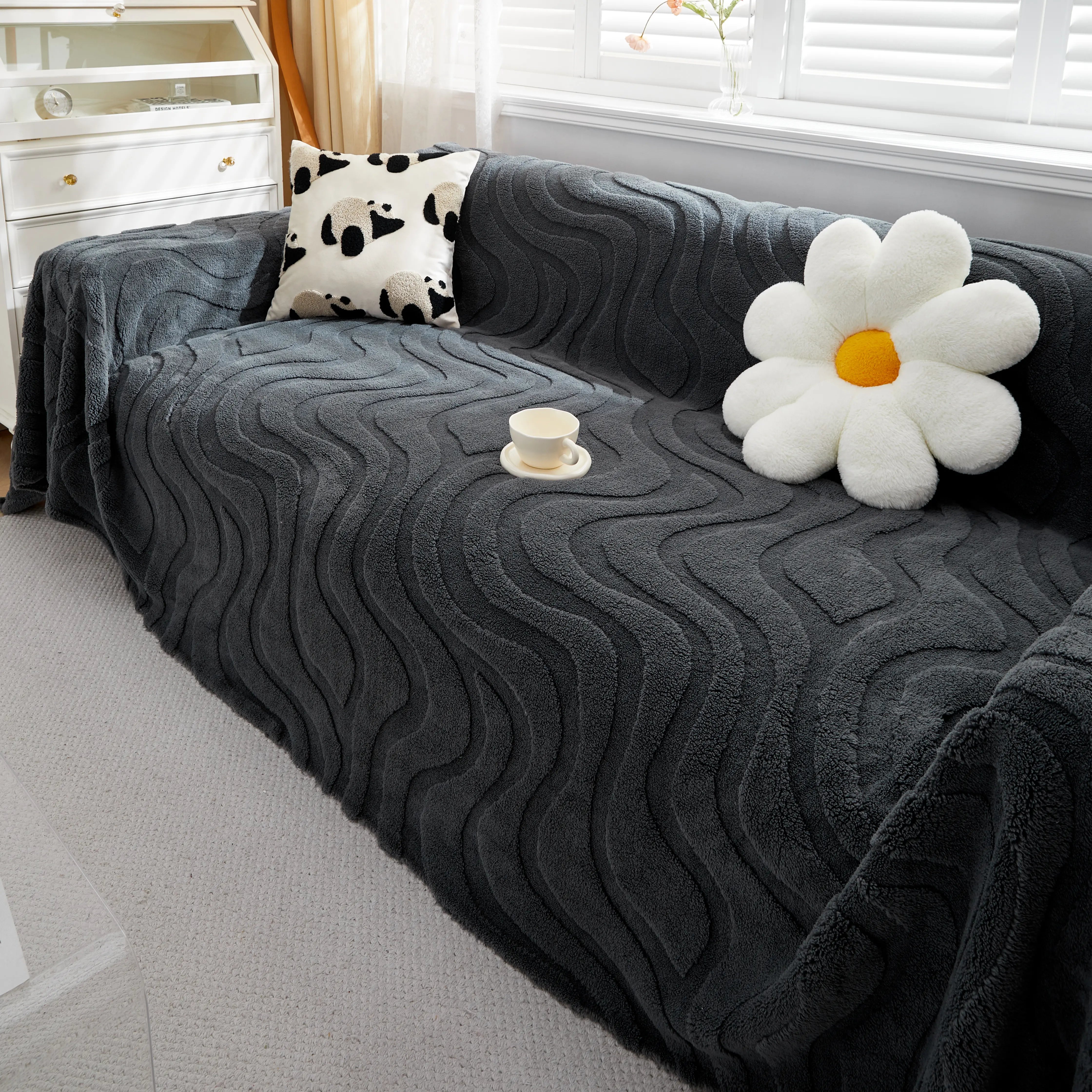 Thick Plush Jacquard Velvet Throw Blanket On Sofa, Sofa Slipcovers And Sectional Sofa Covers