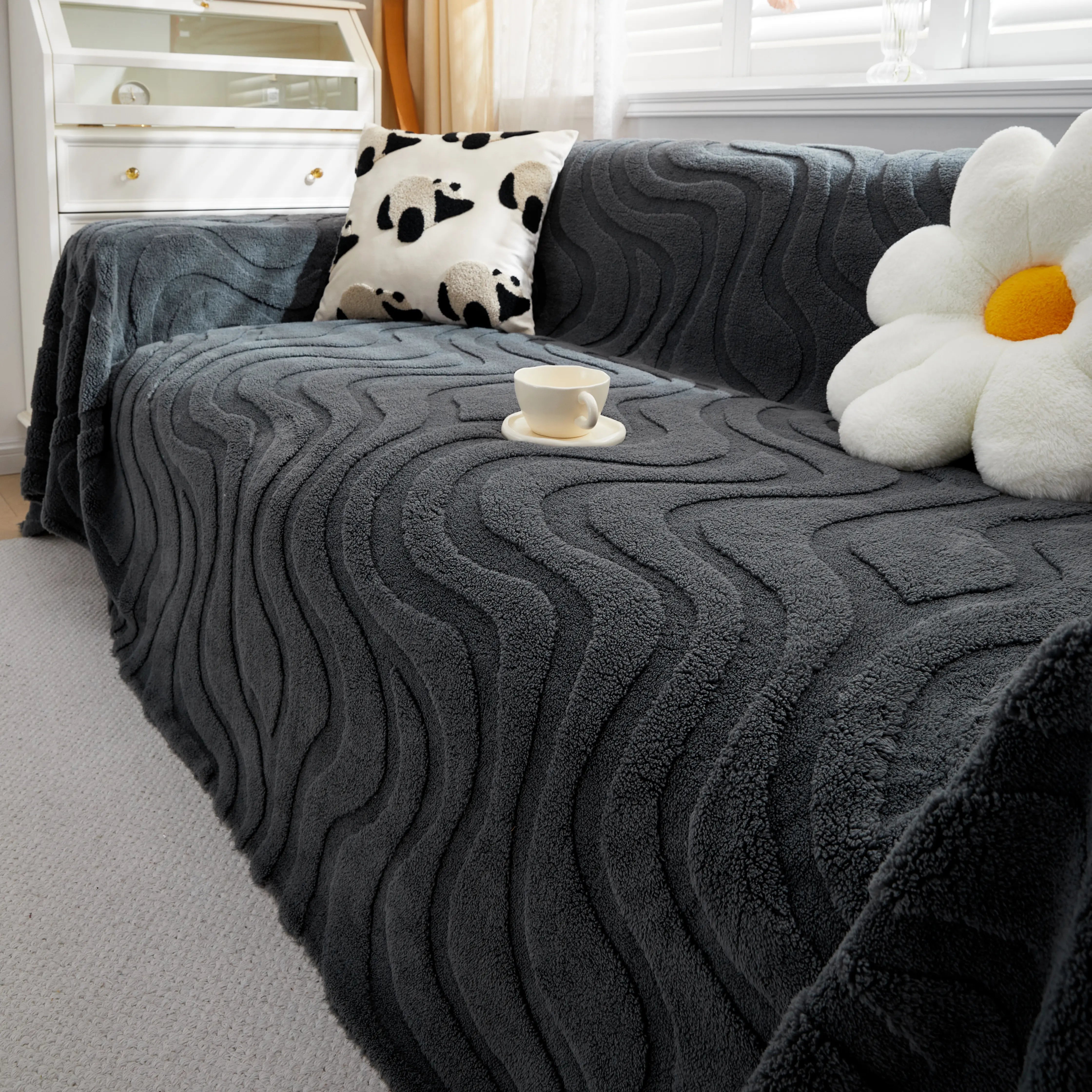 Thick Plush Jacquard Velvet Throw Blanket On Sofa, Sofa Slipcovers And Sectional Sofa Covers