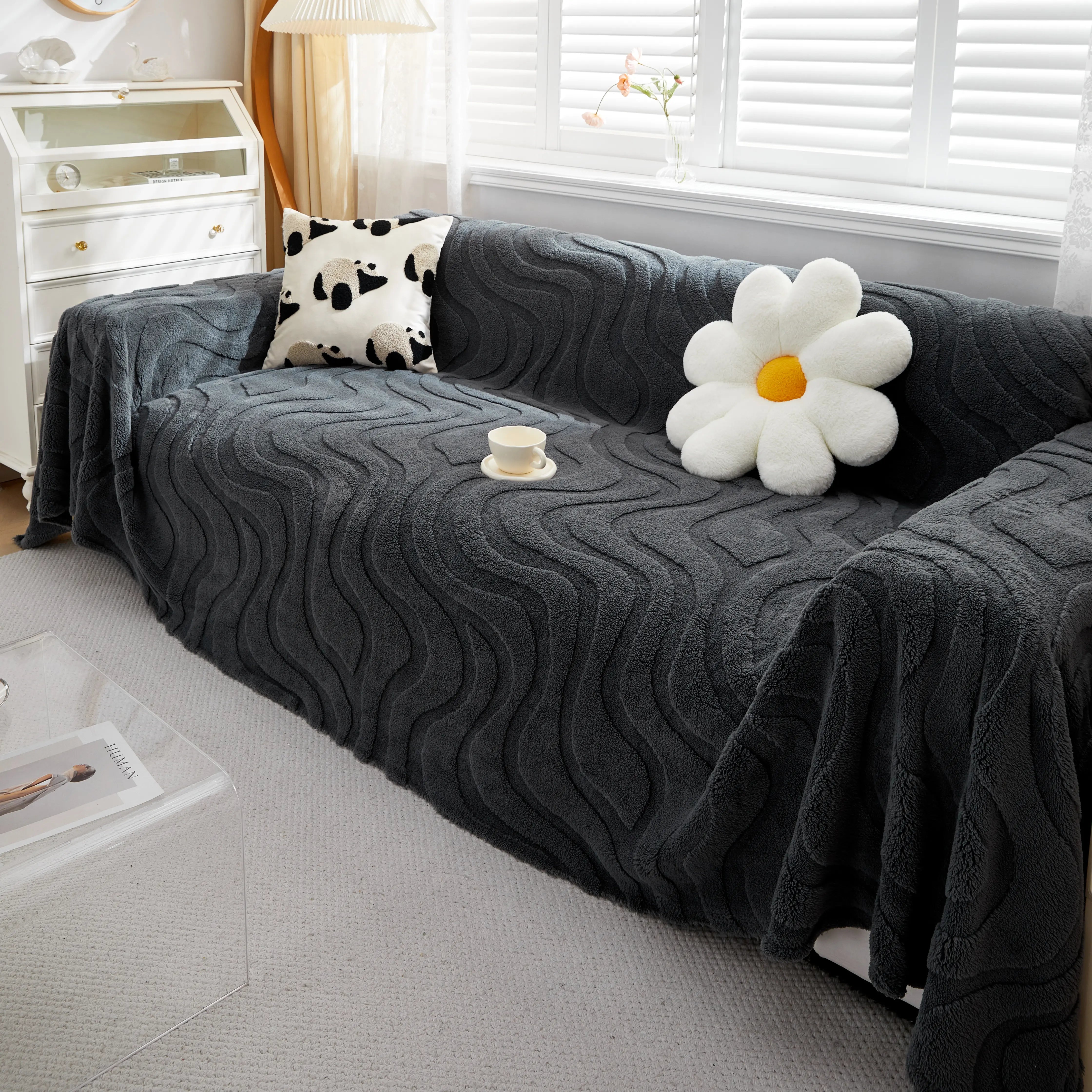 Thick Plush Jacquard Velvet Throw Blanket On Sofa, Sofa Slipcovers And Sectional Sofa Covers