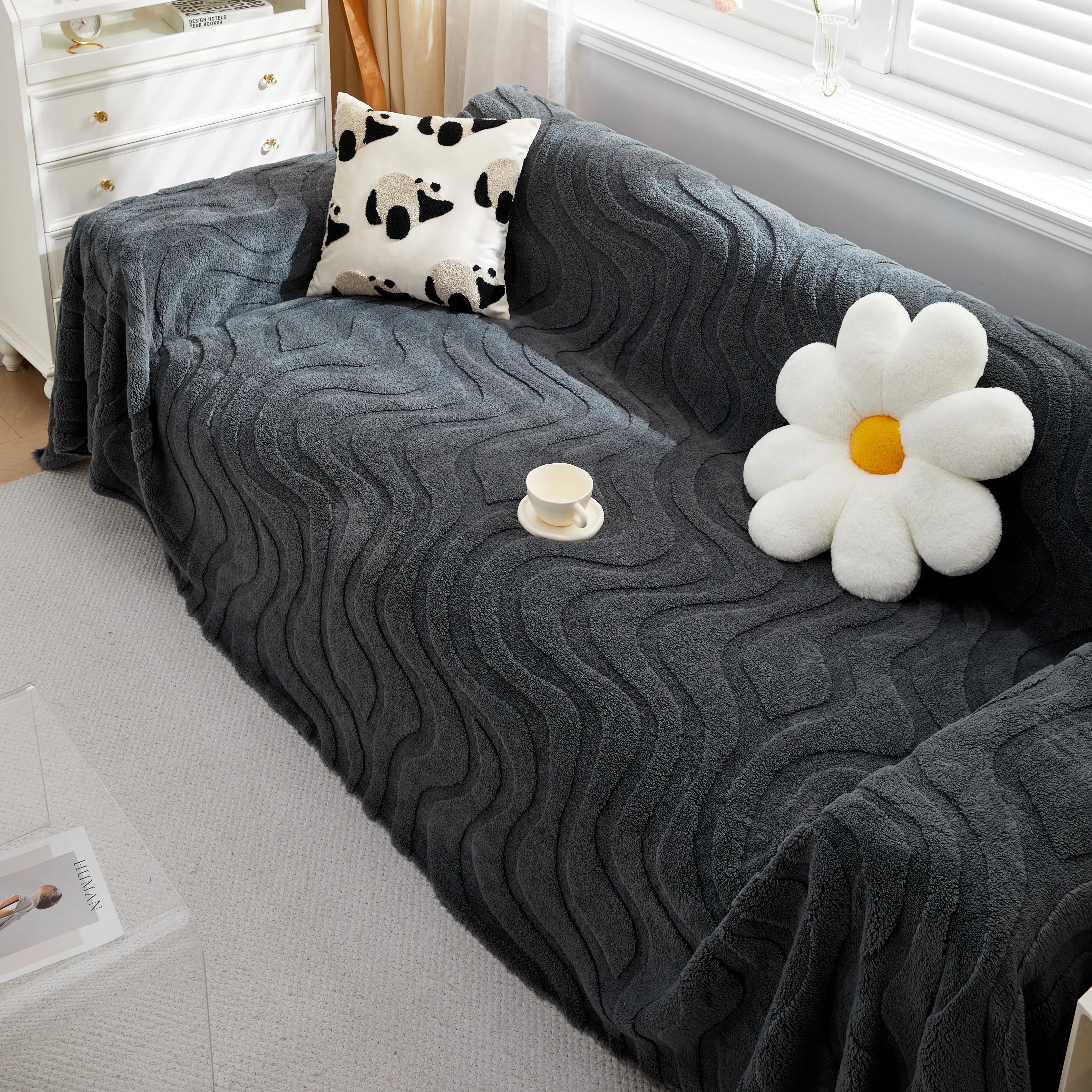 Thick Plush Jacquard Velvet Throw Blanket On Sofa, Sofa Slipcovers And Sectional Sofa Covers