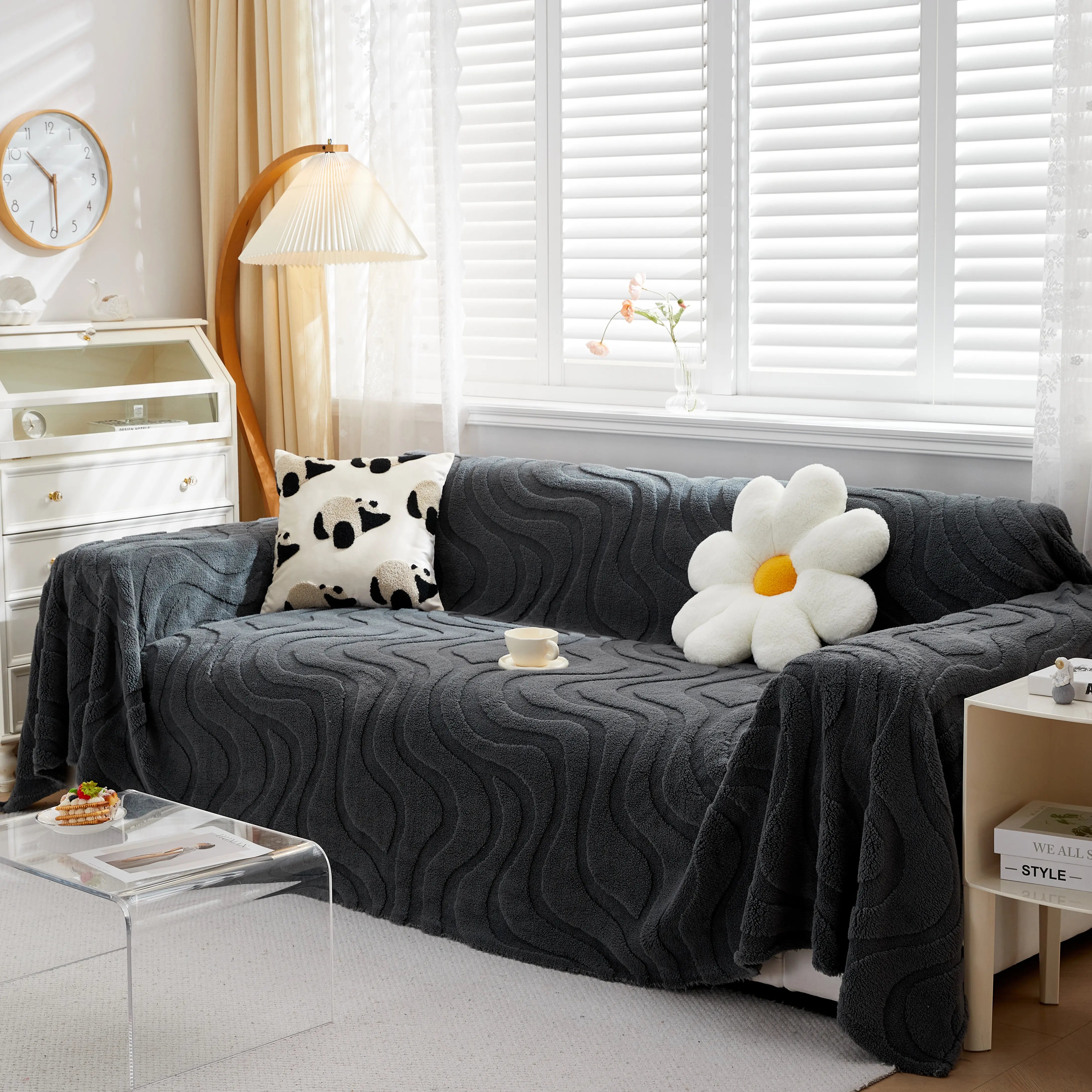 Thick Plush Jacquard Velvet Throw Blanket On Sofa, Sofa Slipcovers And Sectional Sofa Covers