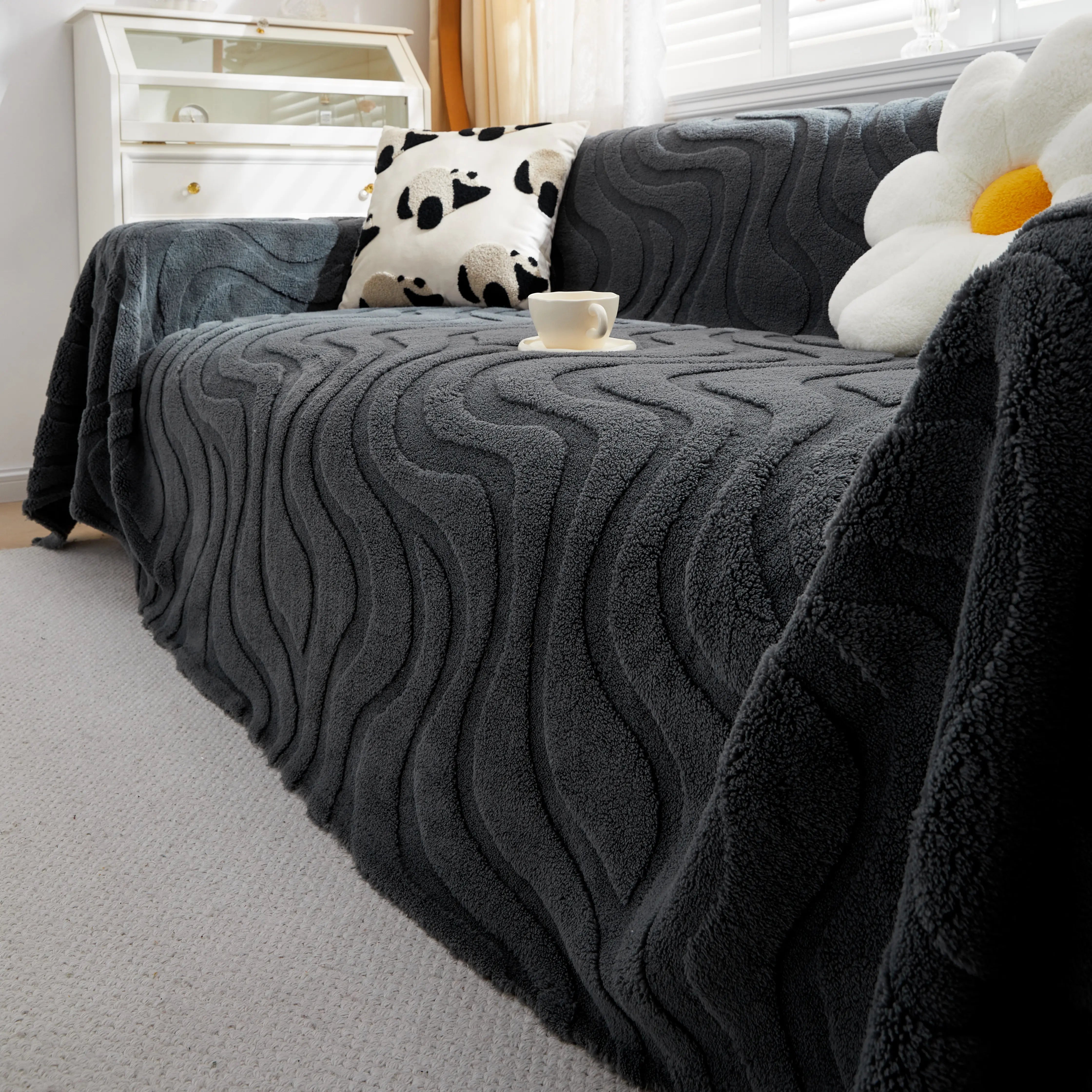Thick Plush Jacquard Velvet Throw Blanket On Sofa, Sofa Slipcovers And Sectional Sofa Covers