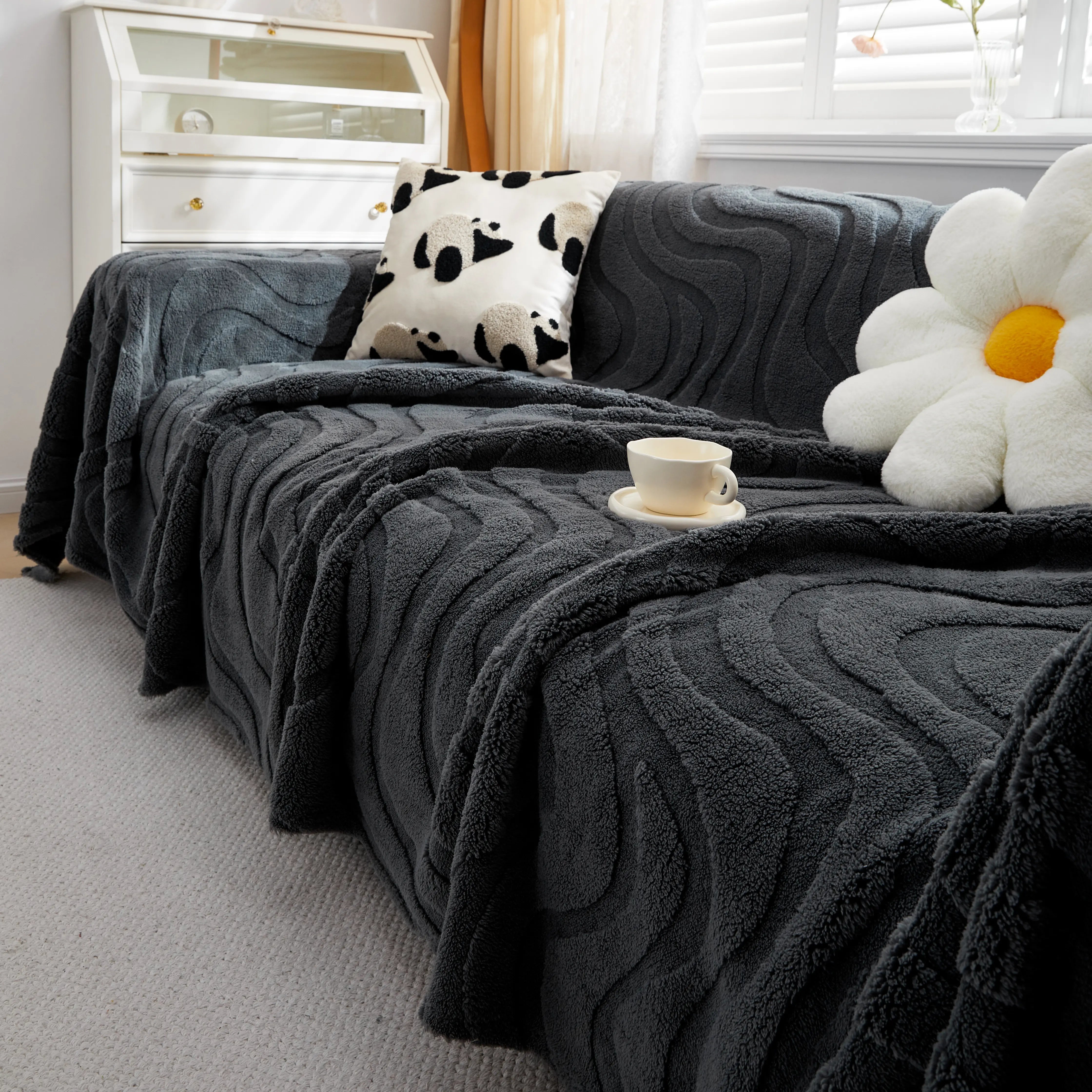 Thick Plush Jacquard Velvet Throw Blanket On Sofa, Sofa Slipcovers And Sectional Sofa Covers