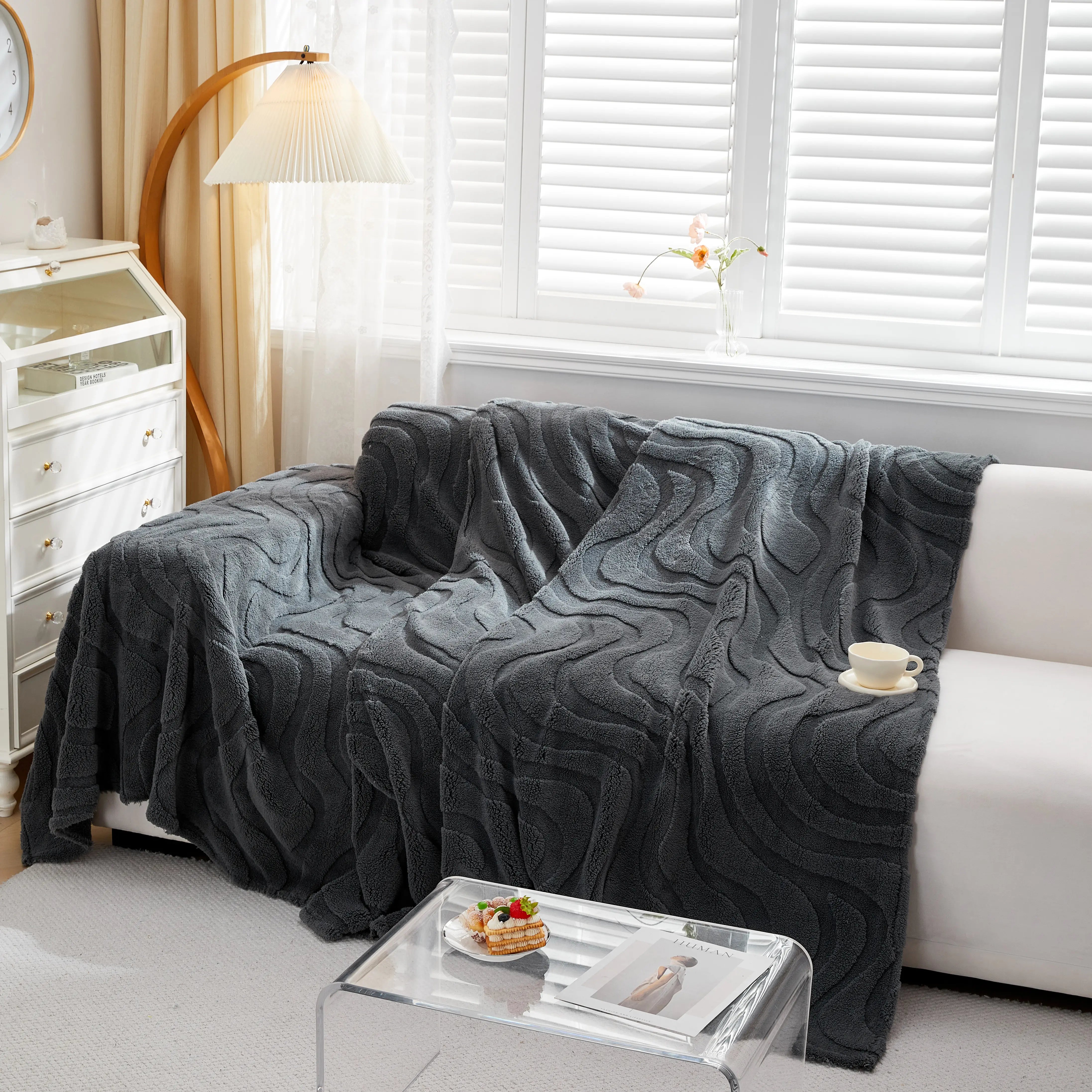 Thick Plush Jacquard Velvet Throw Blanket On Sofa, Sofa Slipcovers And Sectional Sofa Covers