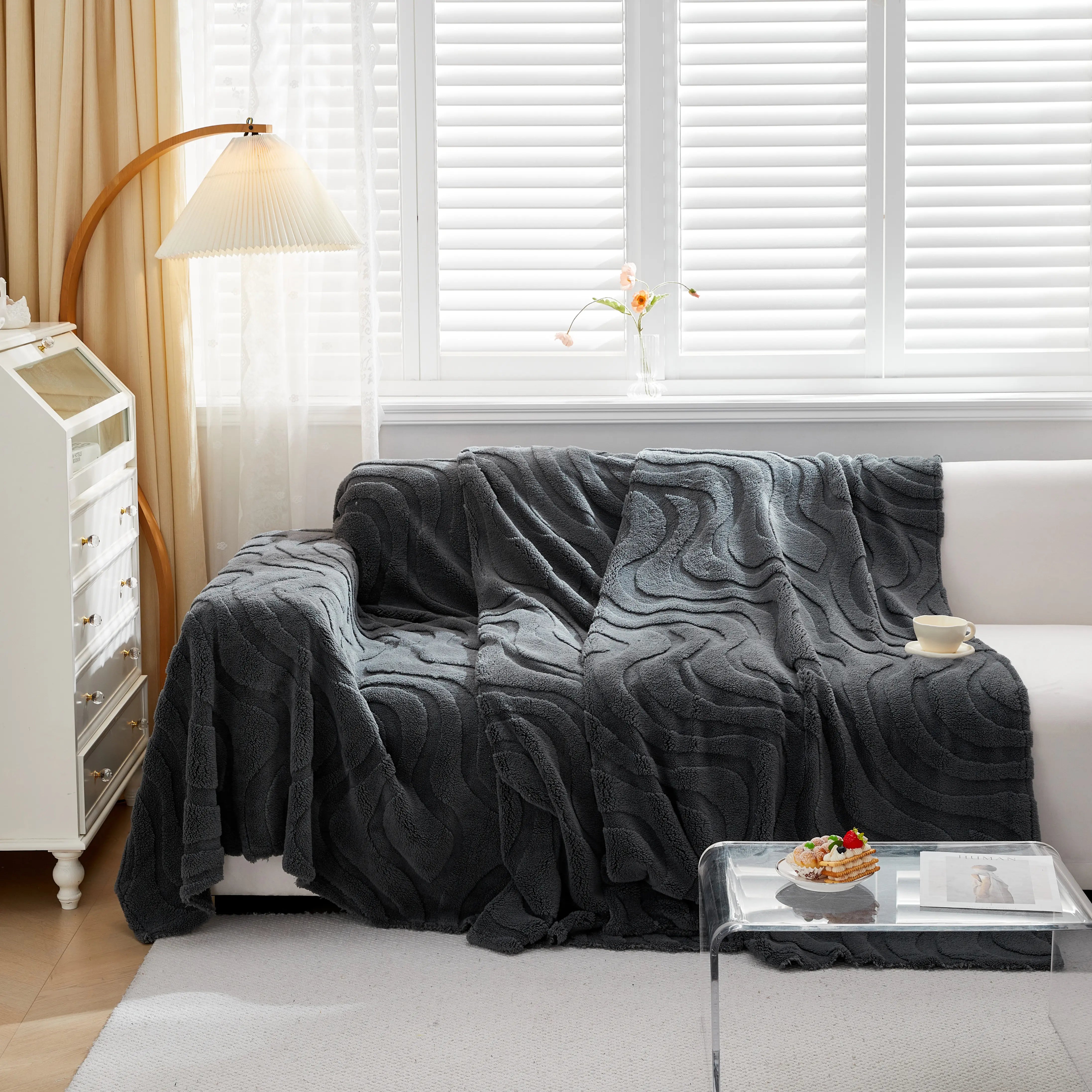 Thick Plush Jacquard Velvet Throw Blanket On Sofa, Sofa Slipcovers And Sectional Sofa Covers