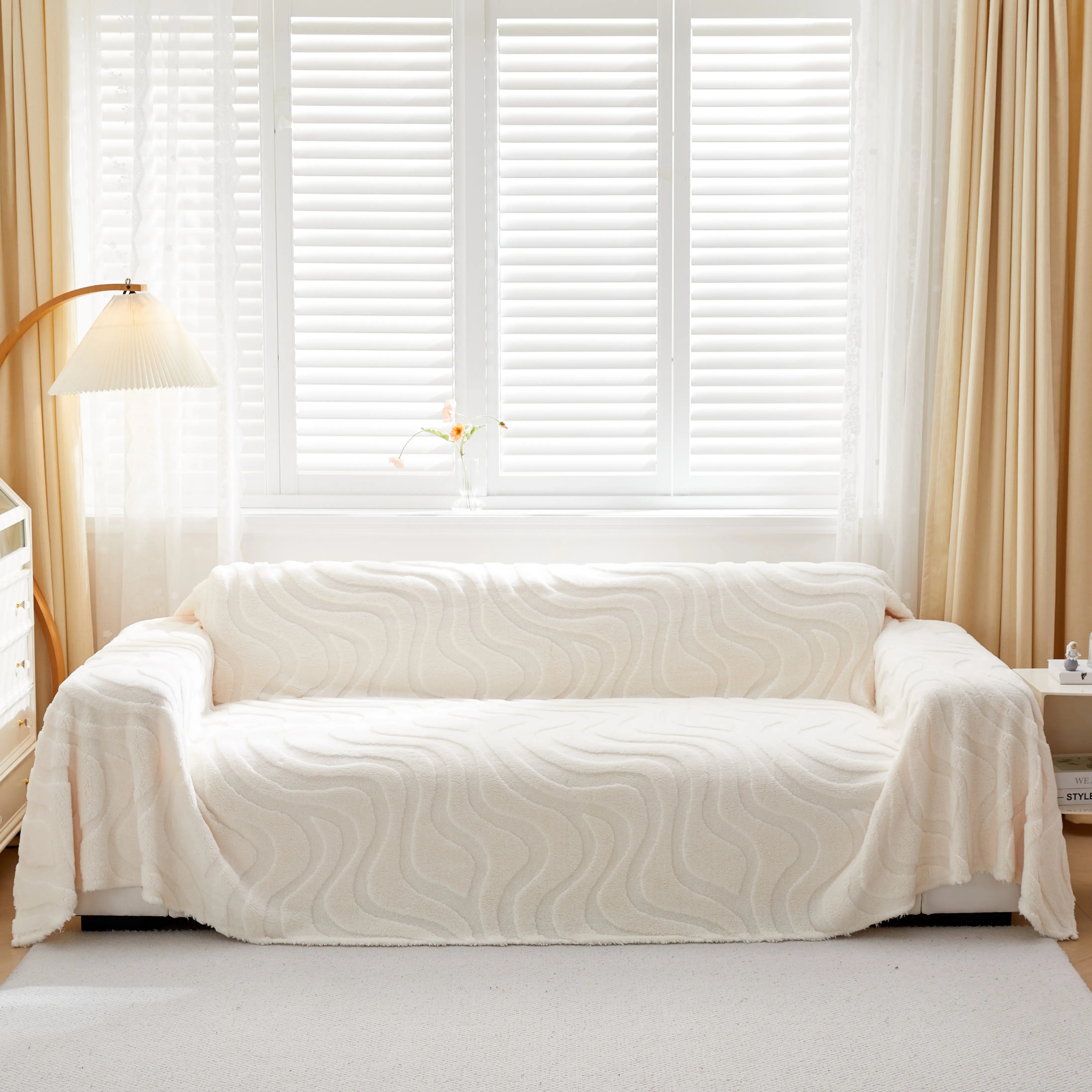 Thick Plush Jacquard Velvet Throw Blanket On Sofa, Sofa Slipcovers And Sectional Sofa Covers