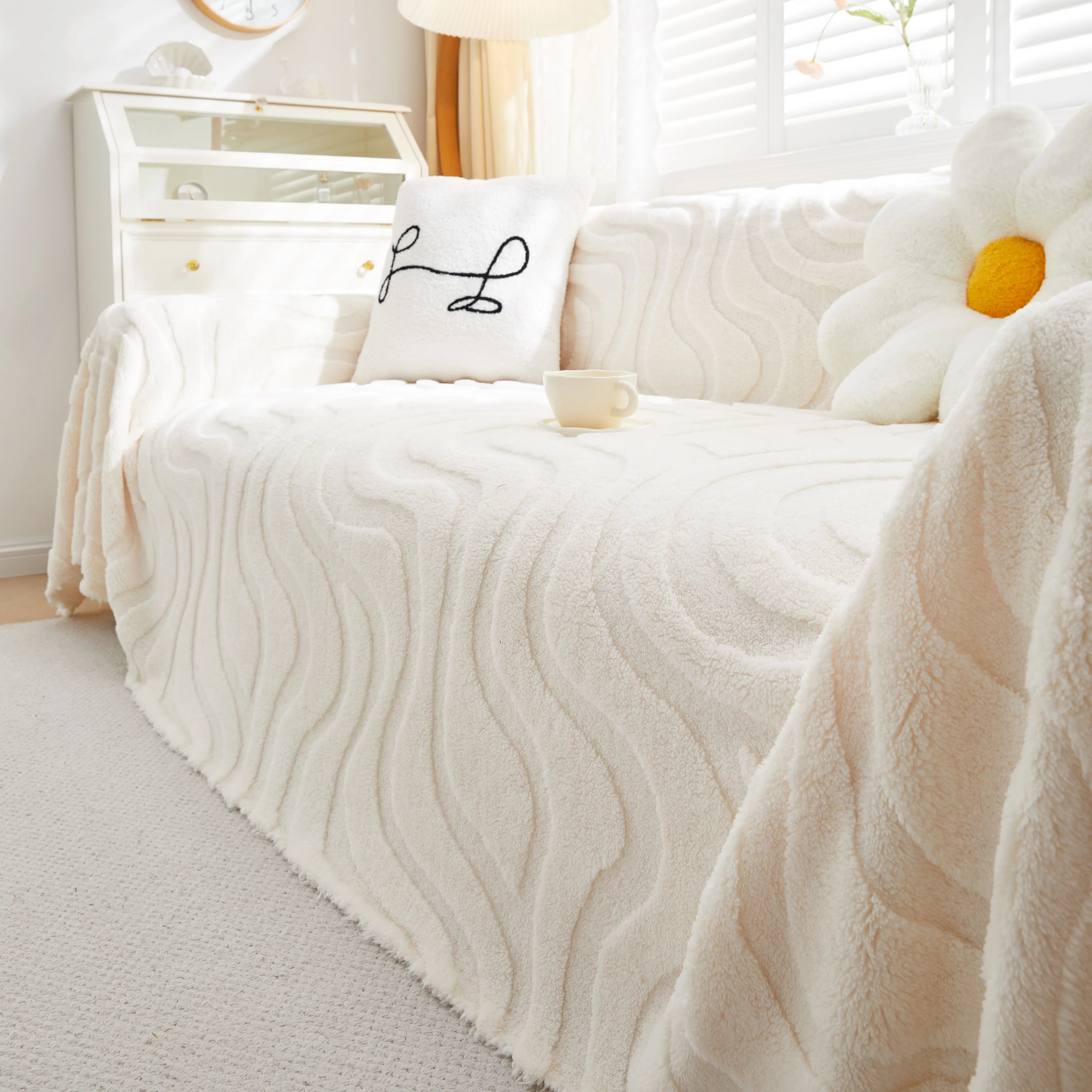 Thick Plush Jacquard Velvet Throw Blanket On Sofa, Sofa Slipcovers And Sectional Sofa Covers