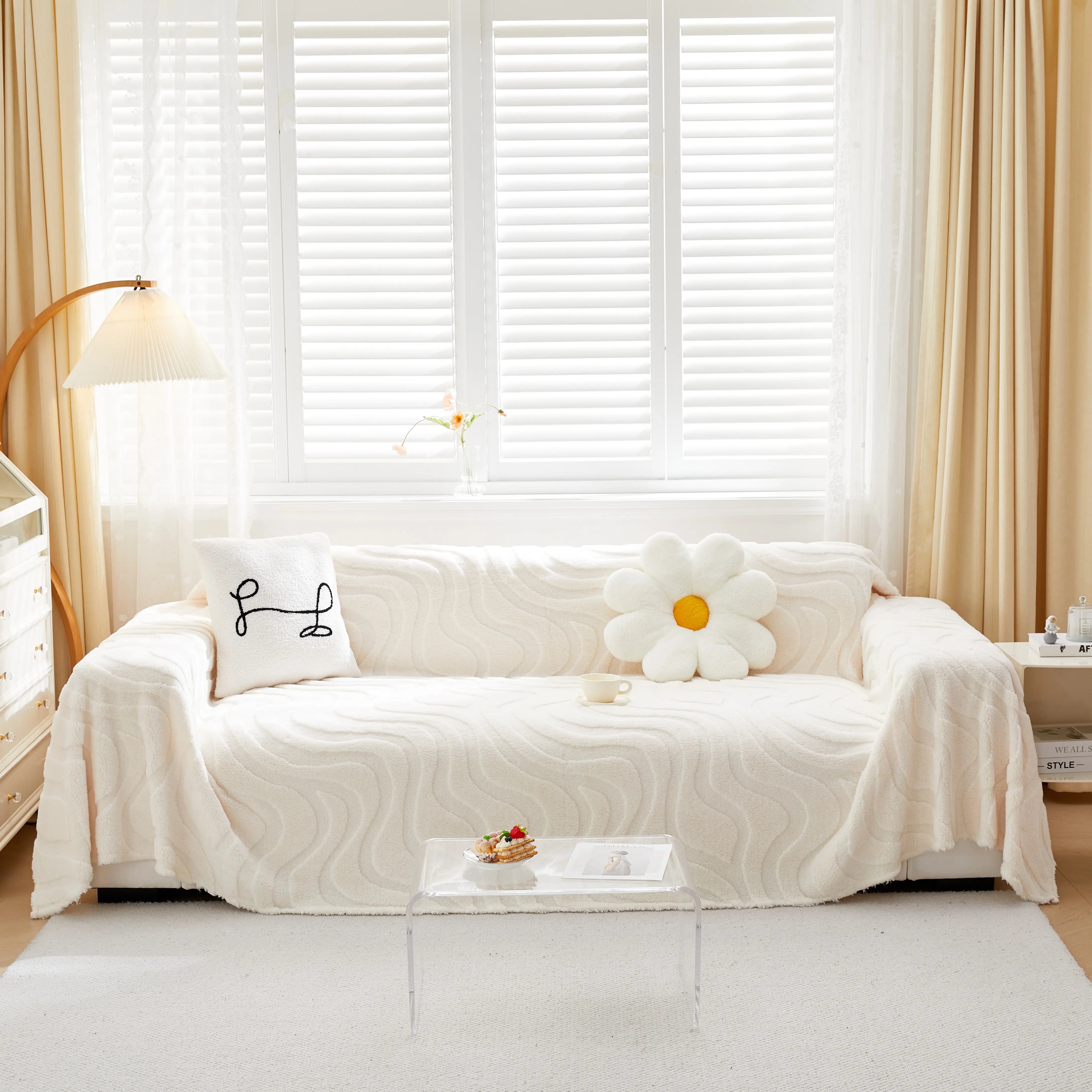 Thick Plush Jacquard Velvet Throw Blanket On Sofa, Sofa Slipcovers And Sectional Sofa Covers