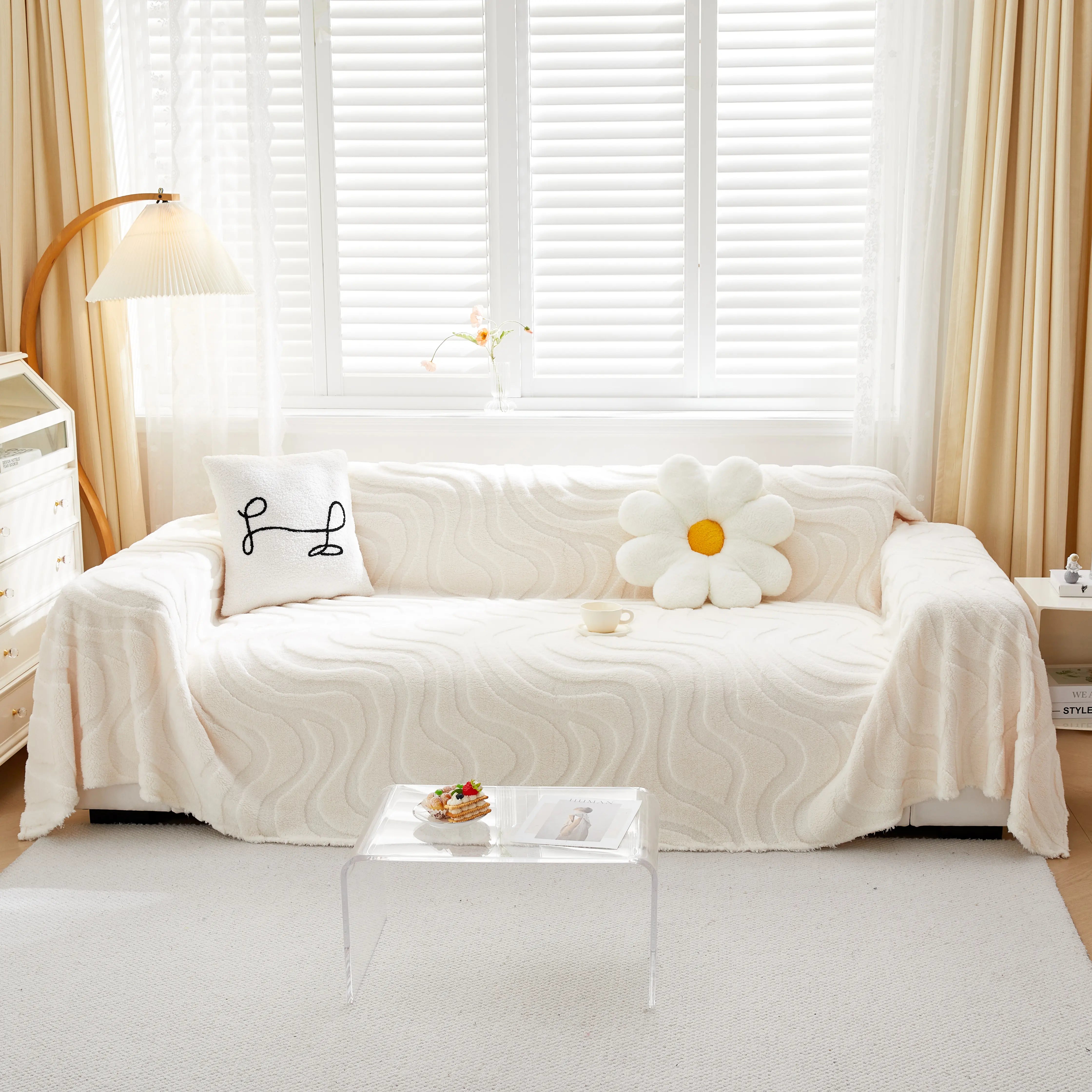 Thick Plush Jacquard Velvet Throw Blanket On Sofa, Sofa Slipcovers And Sectional Sofa Covers