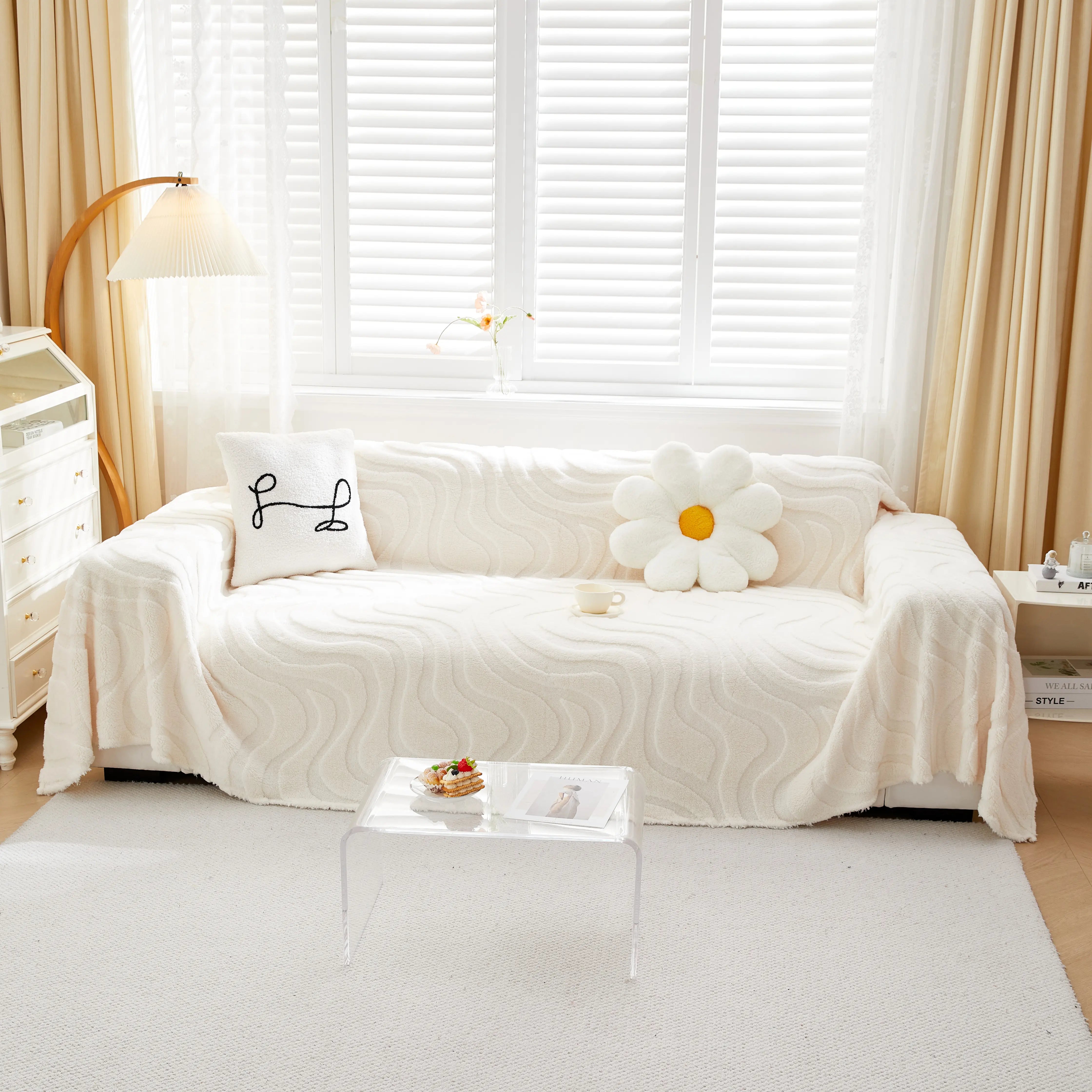 Thick Plush Jacquard Velvet Throw Blanket On Sofa, Sofa Slipcovers And Sectional Sofa Covers