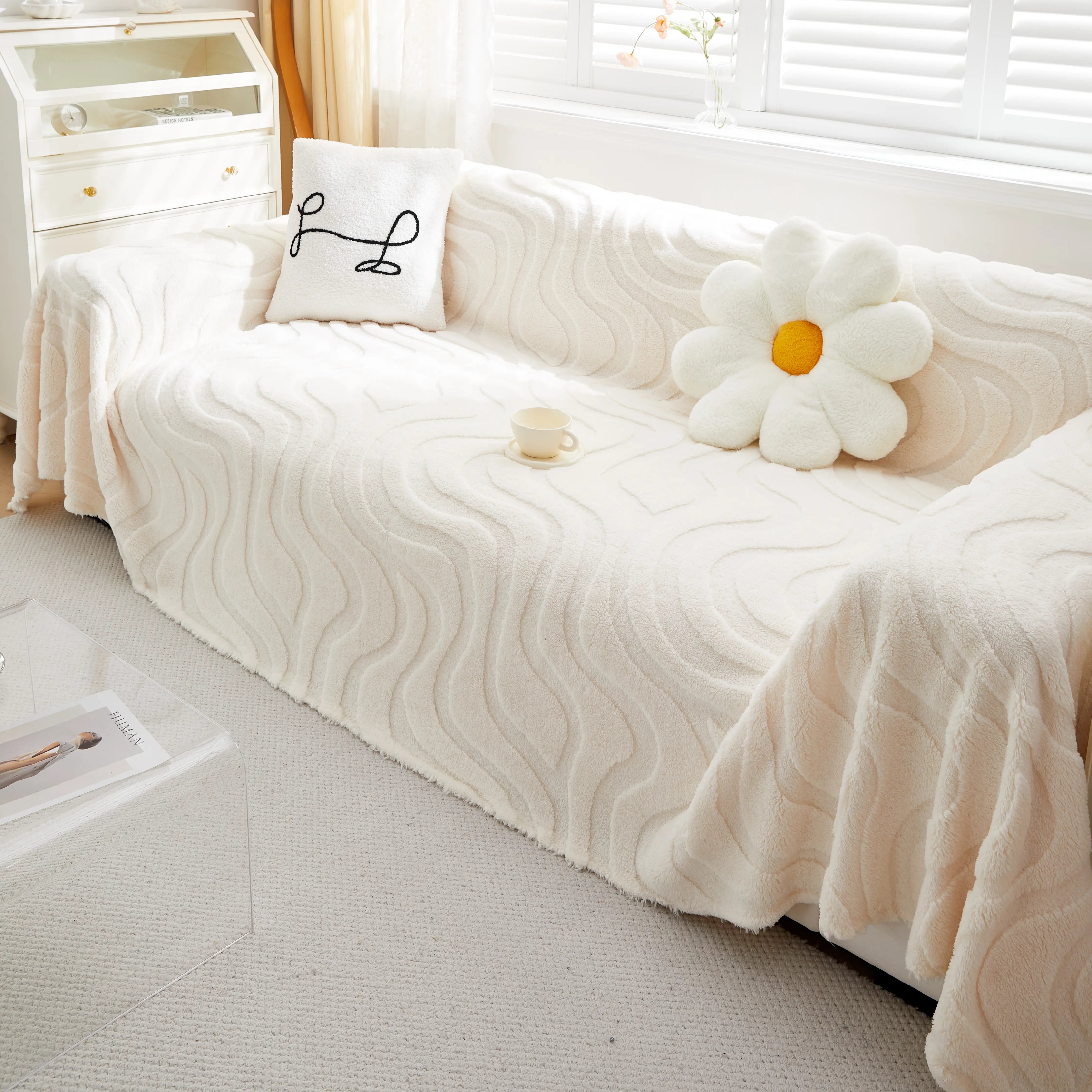 Thick Plush Jacquard Velvet Throw Blanket On Sofa, Sofa Slipcovers And Sectional Sofa Covers