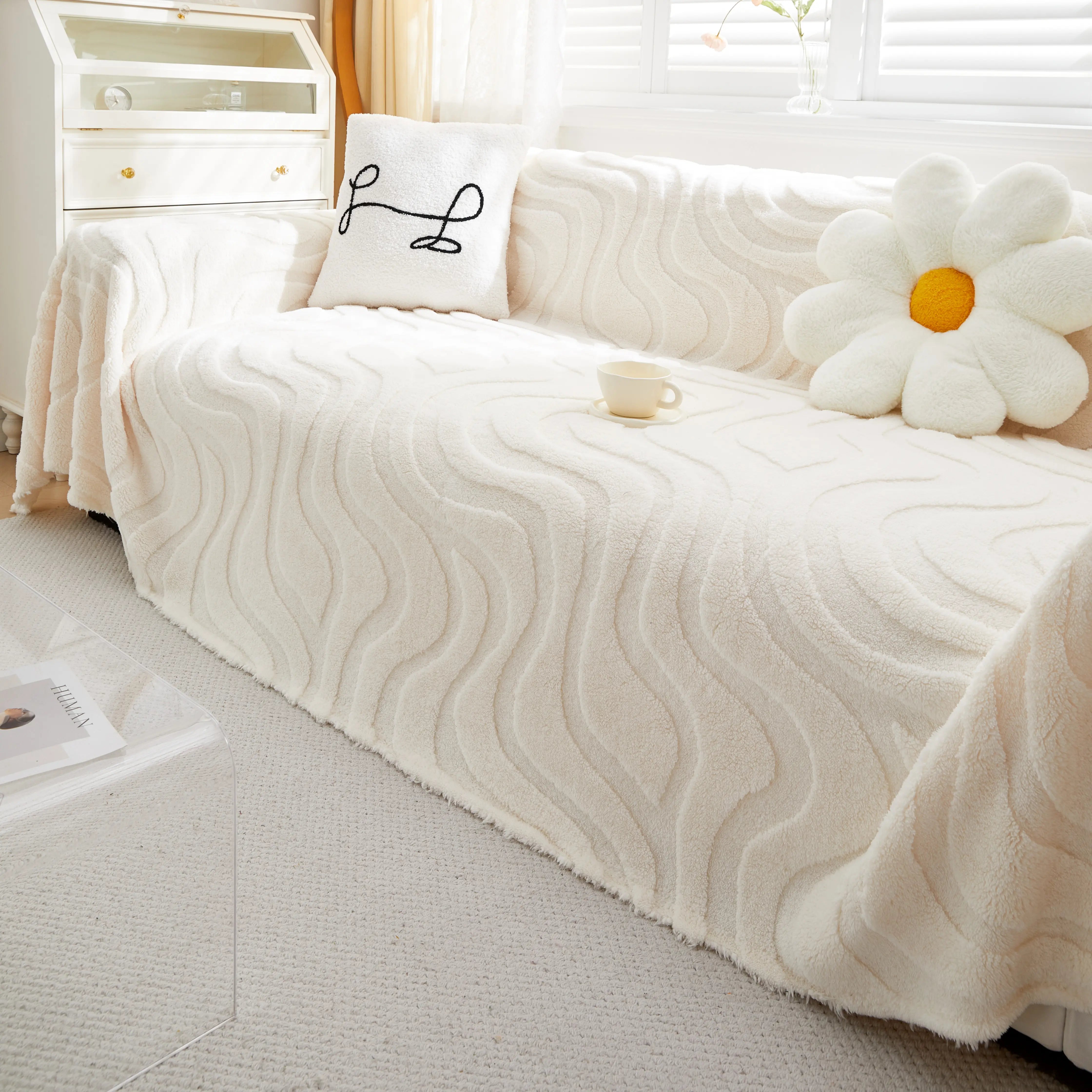 Thick Plush Jacquard Velvet Throw Blanket On Sofa, Sofa Slipcovers And Sectional Sofa Covers