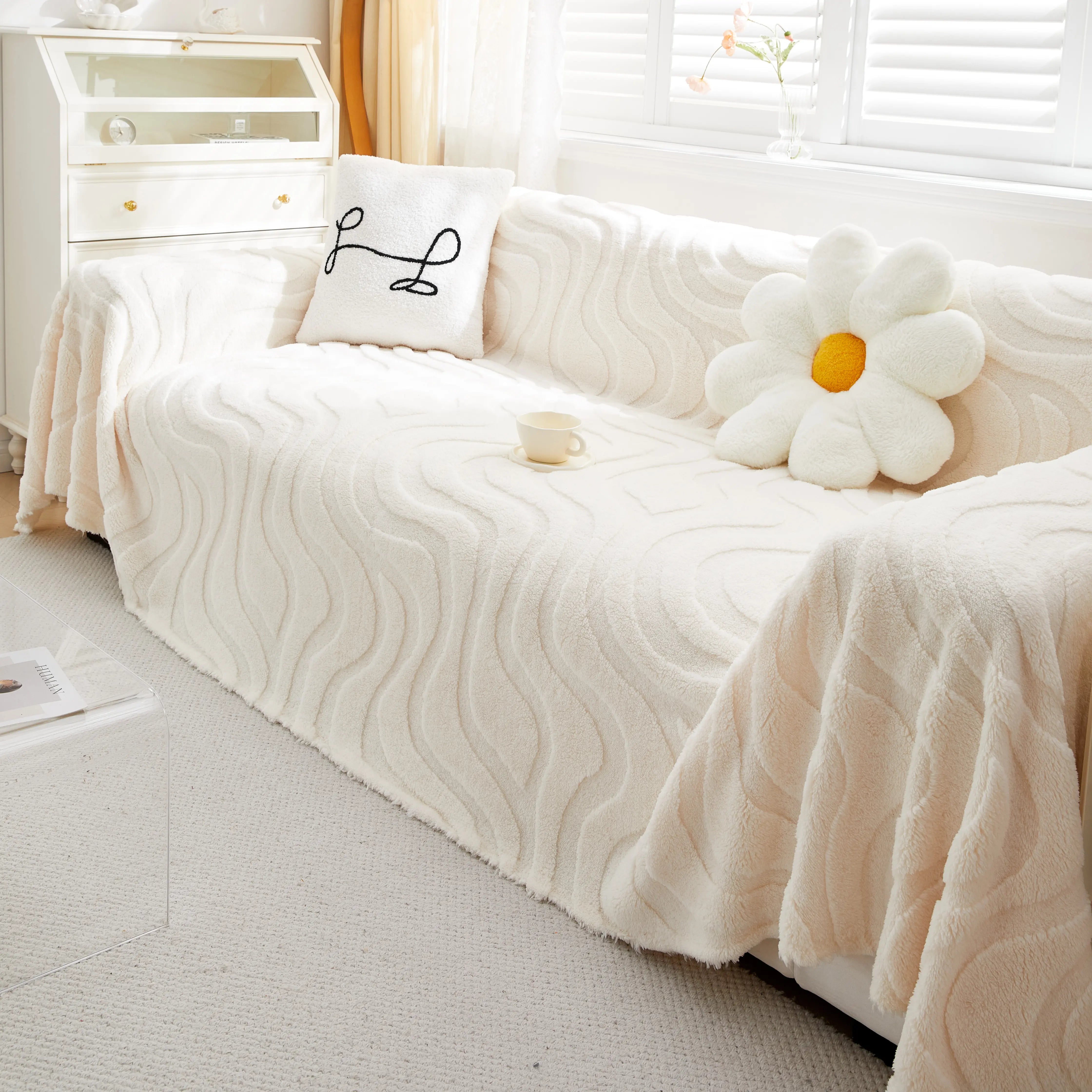 Thick Plush Jacquard Velvet Throw Blanket On Sofa, Sofa Slipcovers And Sectional Sofa Covers