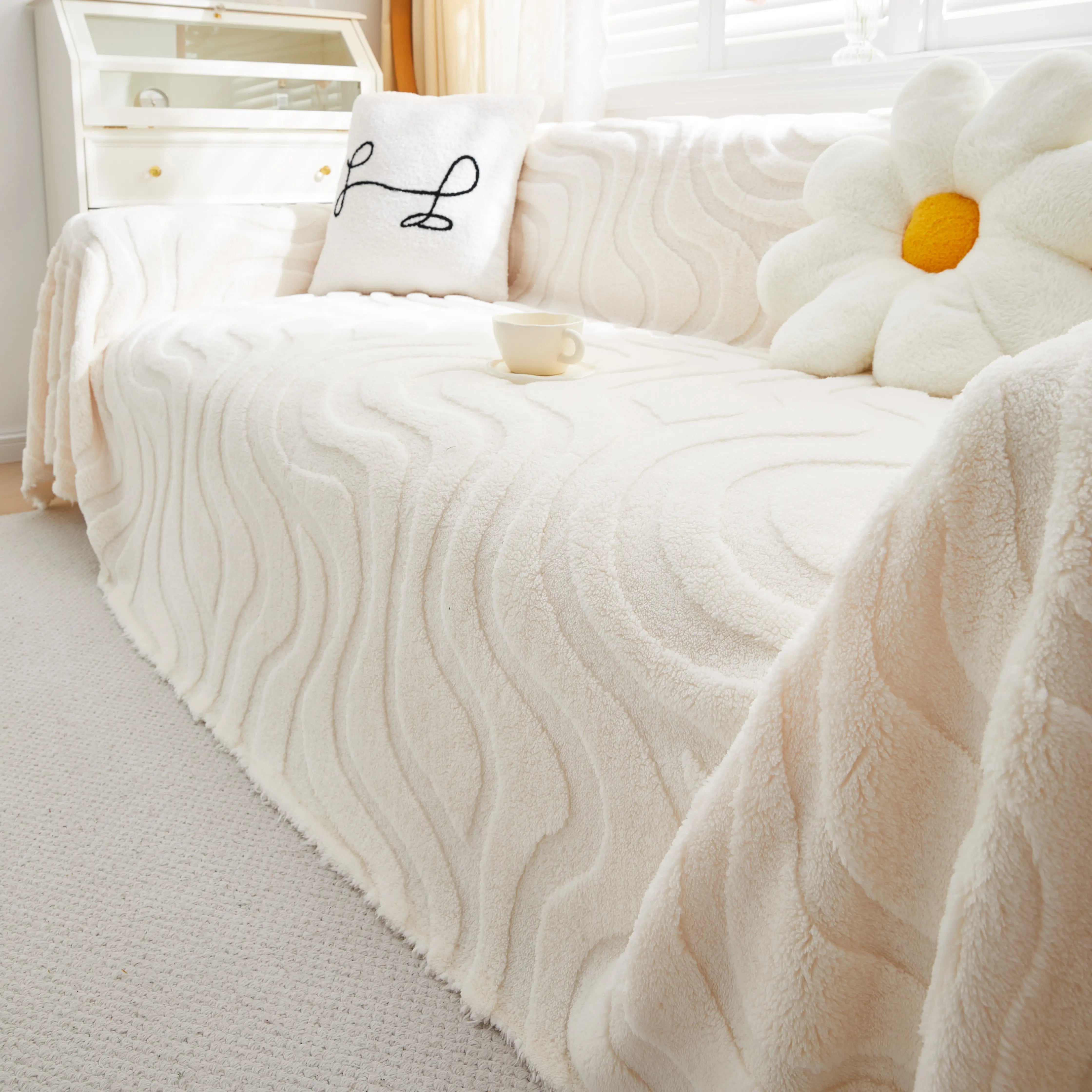 Thick Plush Jacquard Velvet Throw Blanket On Sofa, Sofa Slipcovers And Sectional Sofa Covers