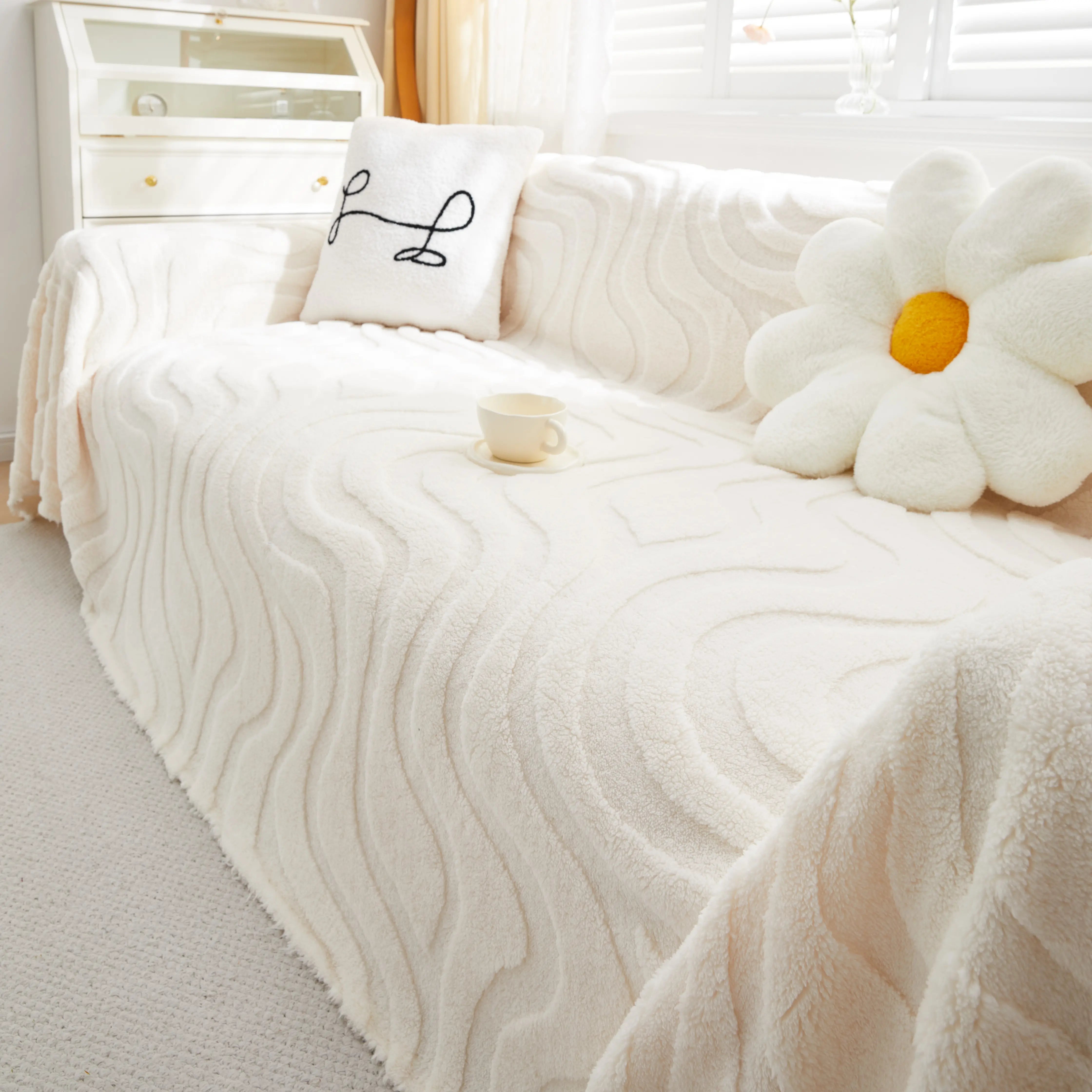 Thick Plush Jacquard Velvet Throw Blanket On Sofa, Sofa Slipcovers And Sectional Sofa Covers