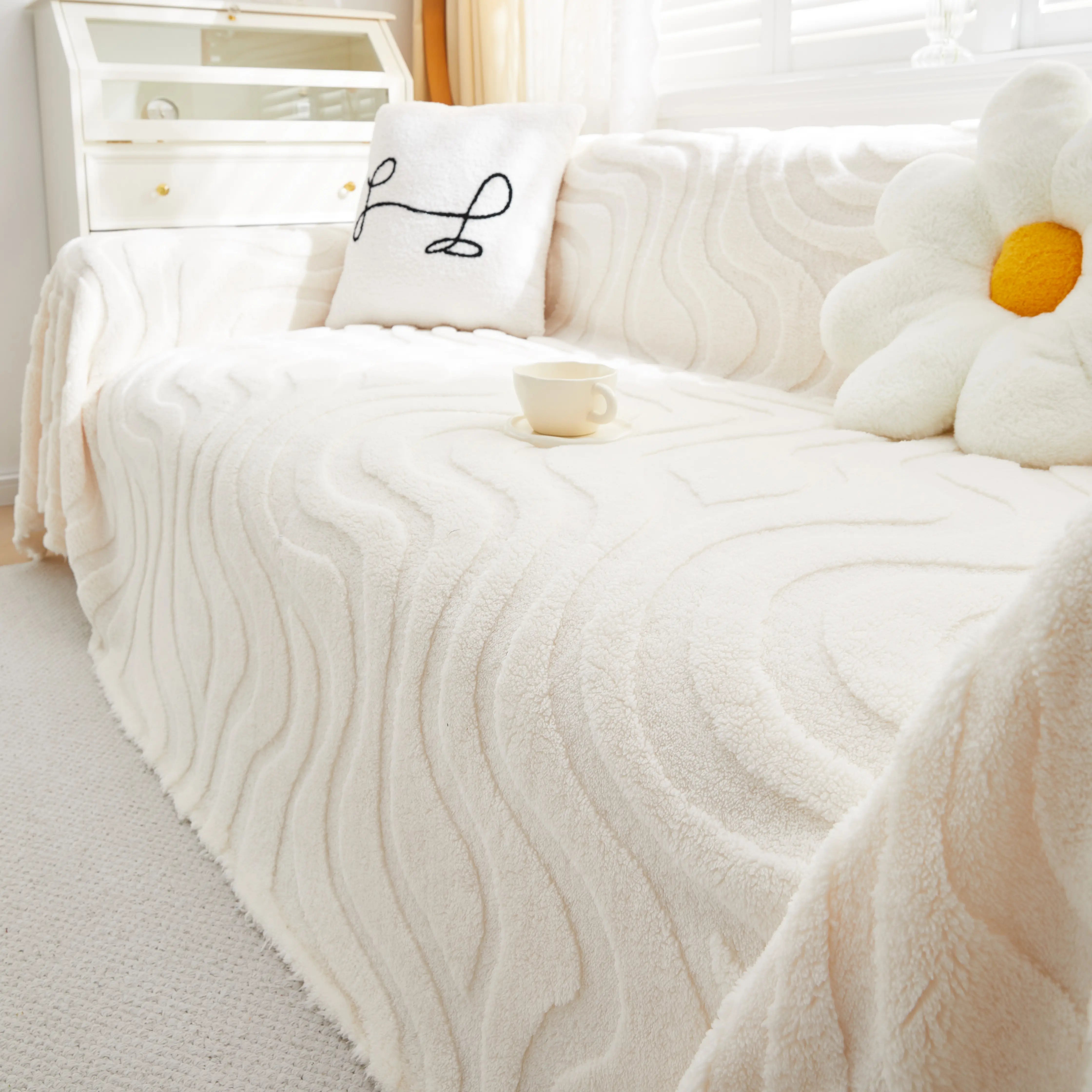 Thick Plush Jacquard Velvet Throw Blanket On Sofa, Sofa Slipcovers And Sectional Sofa Covers