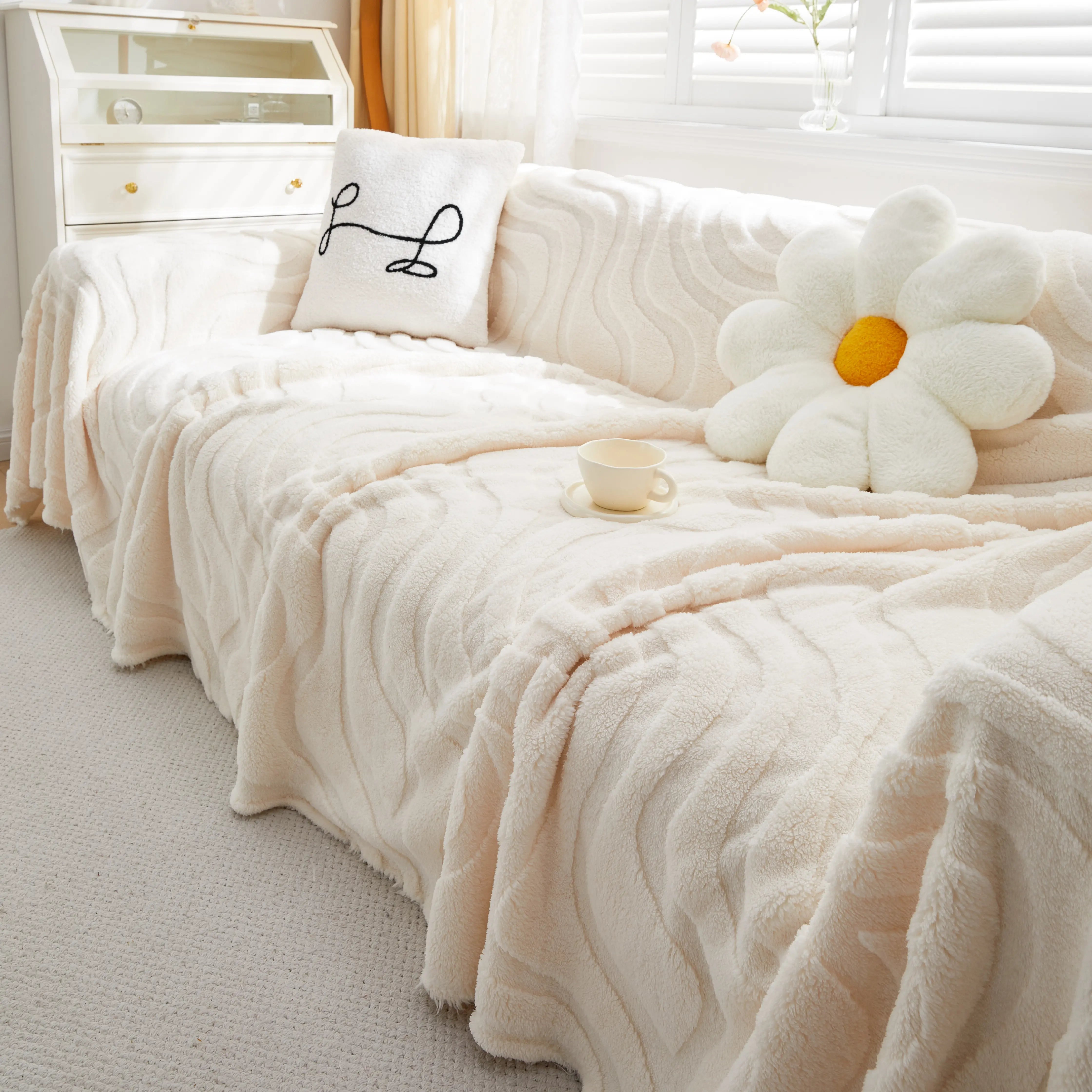 Thick Plush Jacquard Velvet Throw Blanket On Sofa, Sofa Slipcovers And Sectional Sofa Covers