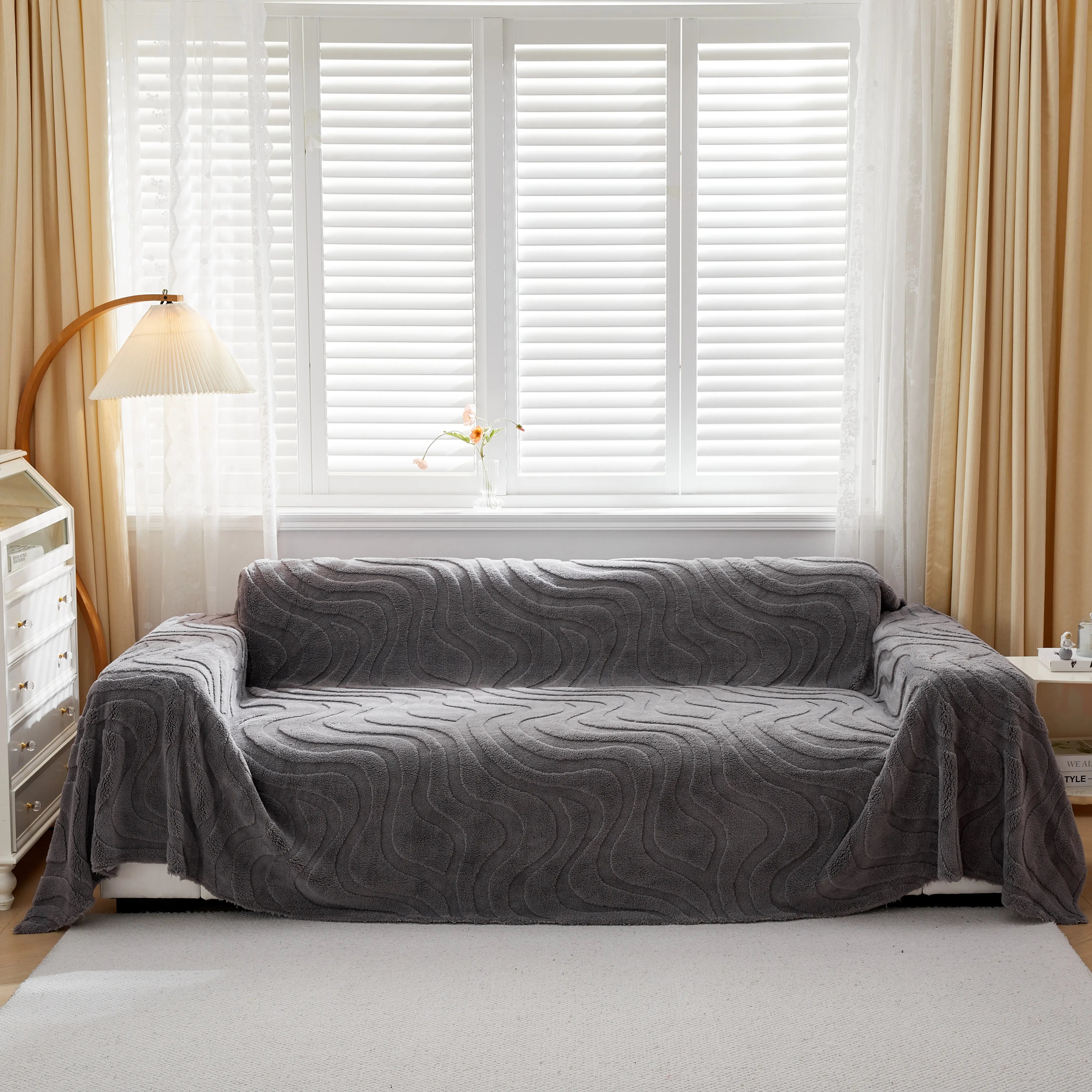 Thick Plush Jacquard Velvet Throw Blanket On Sofa, Sofa Slipcovers And Sectional Sofa Covers