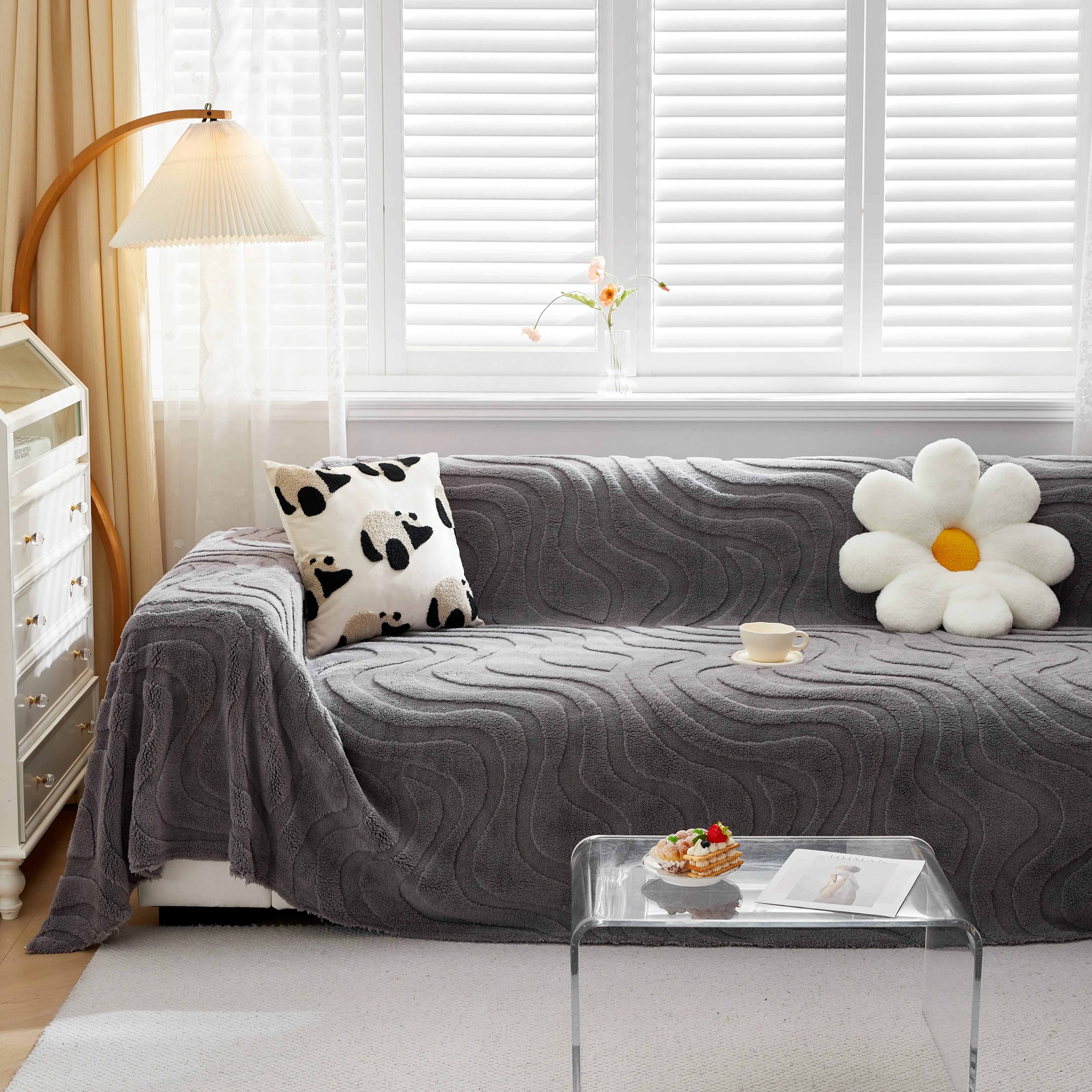 Thick Plush Jacquard Velvet Throw Blanket On Sofa, Sofa Slipcovers And Sectional Sofa Covers