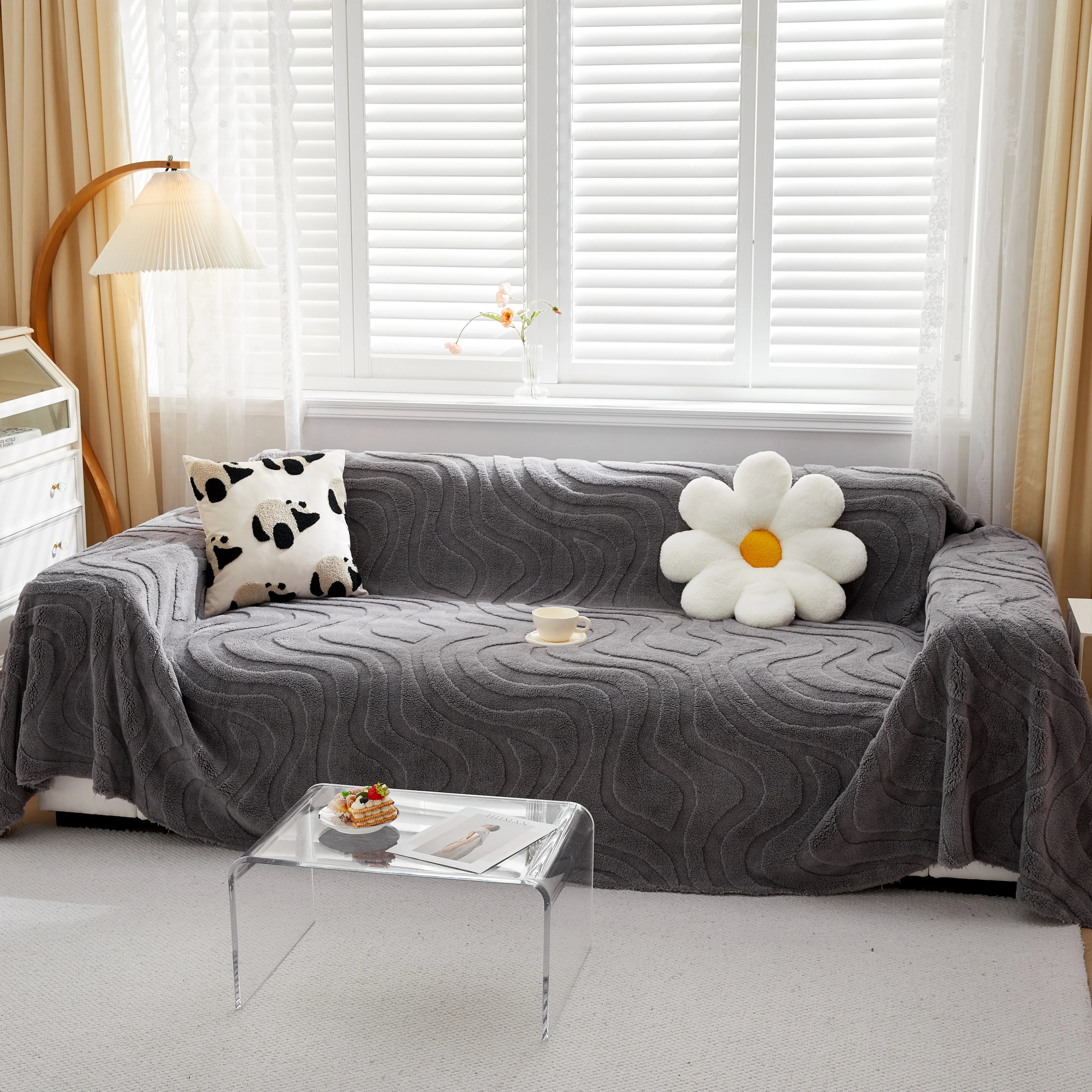 Thick Plush Jacquard Velvet Throw Blanket On Sofa, Sofa Slipcovers And Sectional Sofa Covers